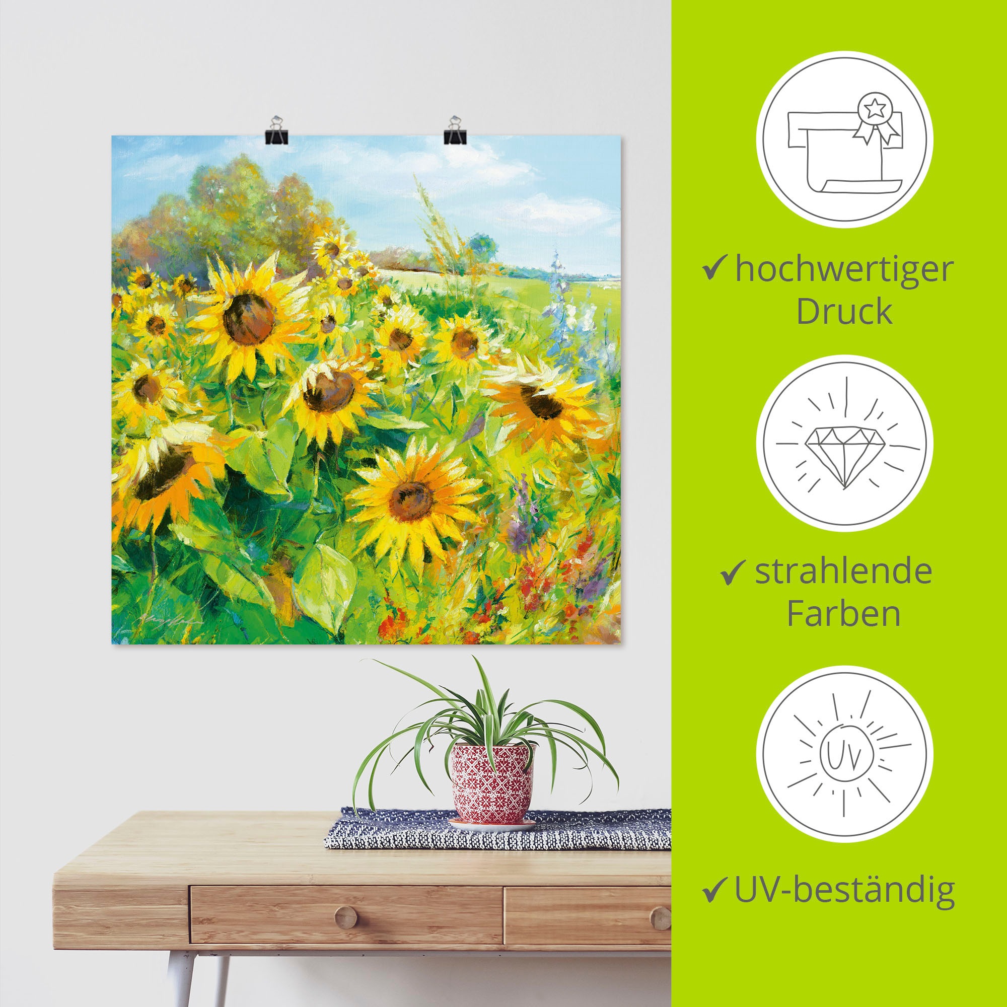 Artland Wandbild »Sommerwiese mit Sonnenblumen«, Blumenwiese, (1 St.), als Alubild, Outdoorbild, Leinwandbild, Poster, Wandaufkleber