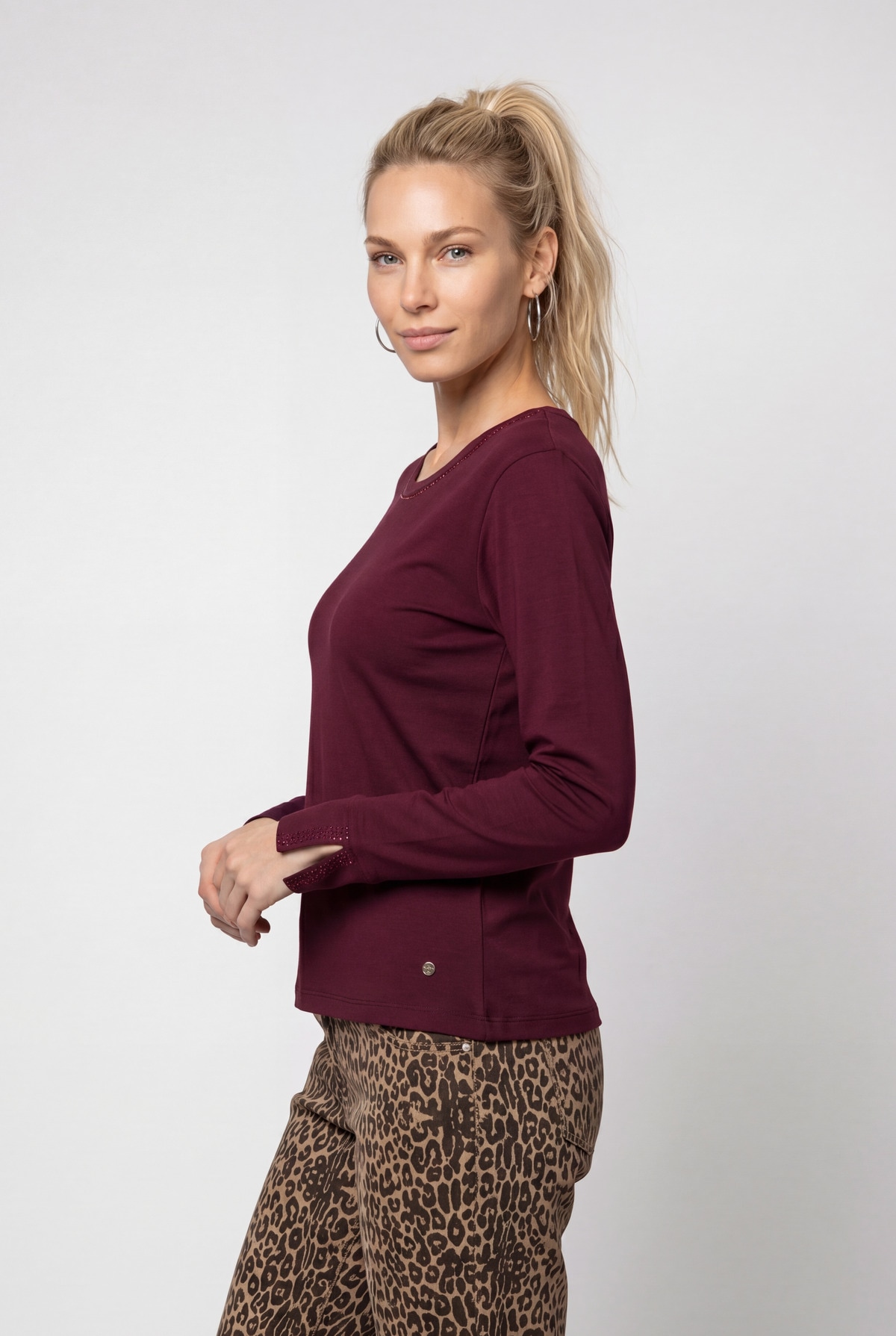 Monari Langarmshirt »Shirt Basic Schmuck« Regular fit mit Rundhalsausschnitt