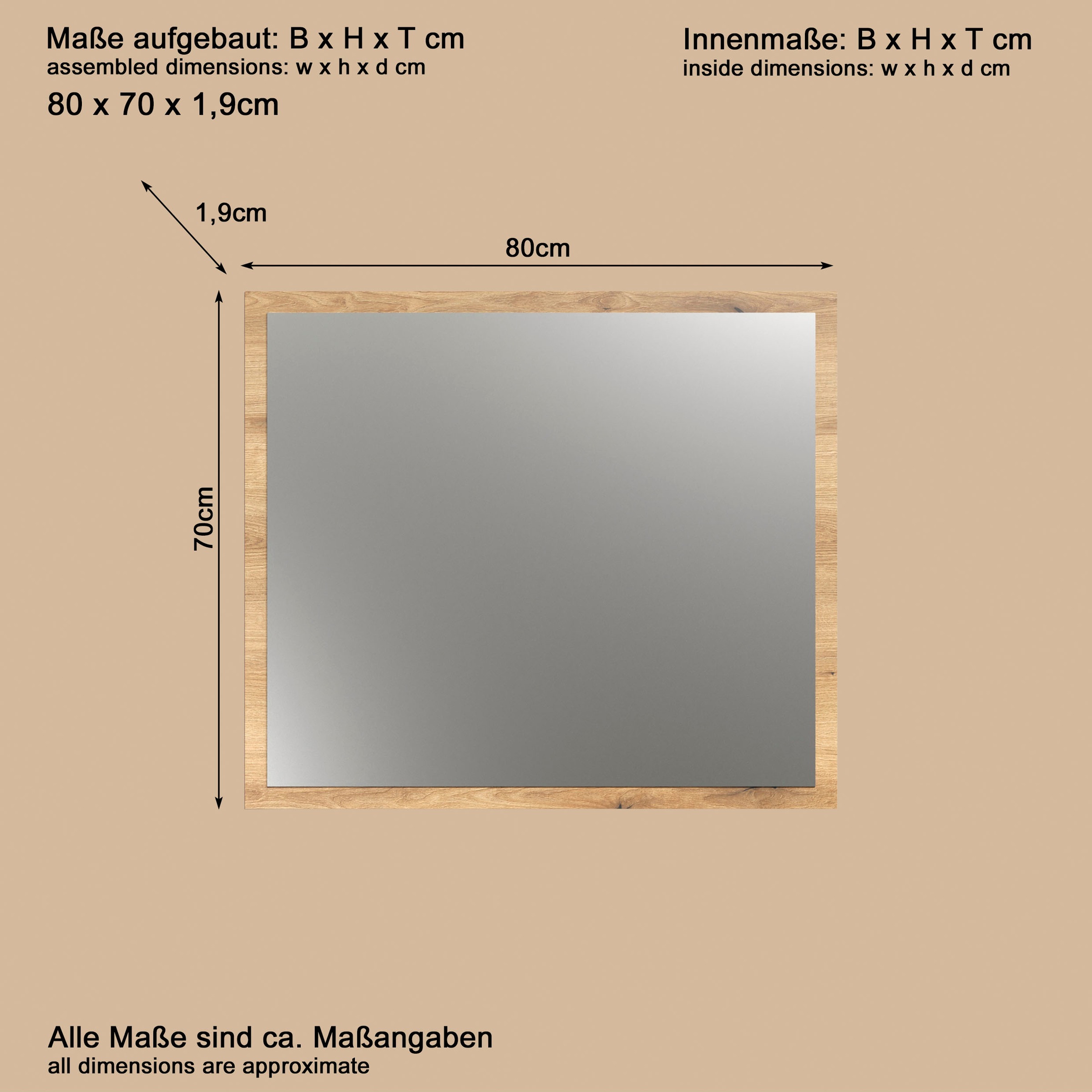 Home affaire Garderobenspiegel »Estepona« Wandspiegel mit 4 mm Spiegel-Floatglas – (B/T/H) 80/2/70 cm