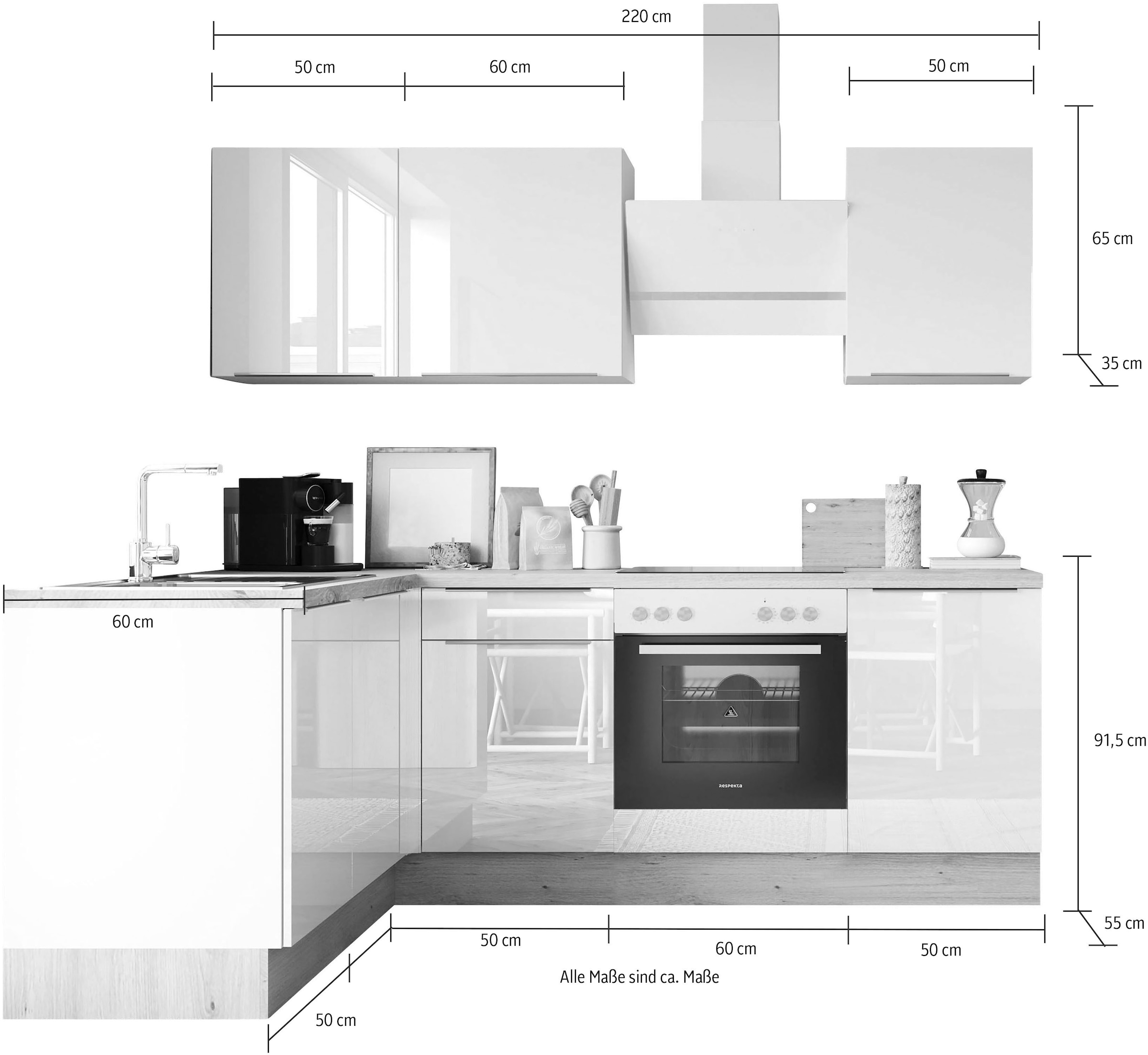 RESPEKTA Winkelküche »Safado aus der Serie Marleen«, Breite 220 cm, mit Soft -Close kaufen im OTTO Online Shop | Küchenzeilen mit Geräten