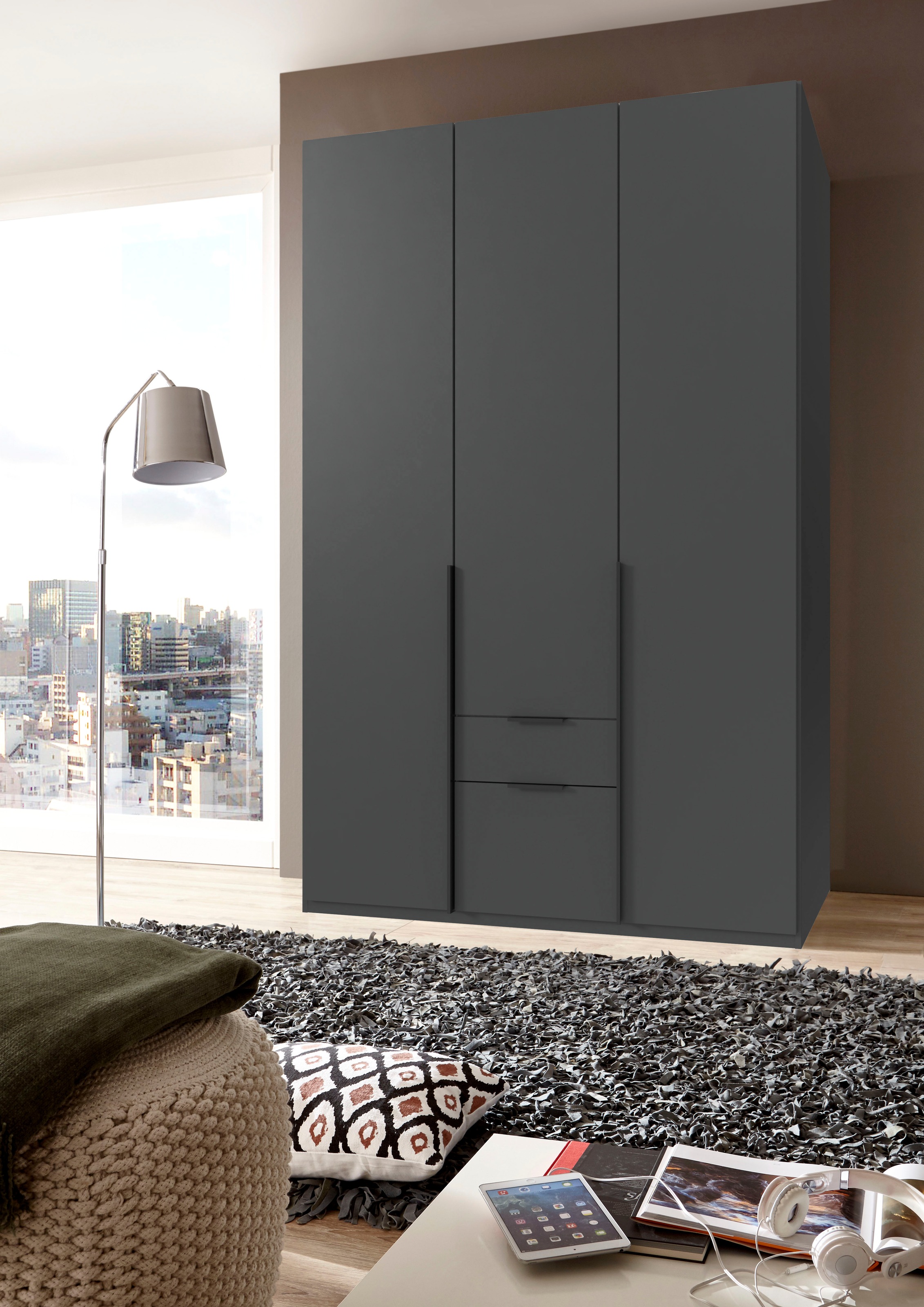 Wimex Drehtürenschrank »Mugano, 135 oder 180cm breit, 208 oder 236cm hoch, Made in Germany«, (mit langen Griffstangen aus Metall), wahlweise mit oder ohne Spiegel, mit Schubladen