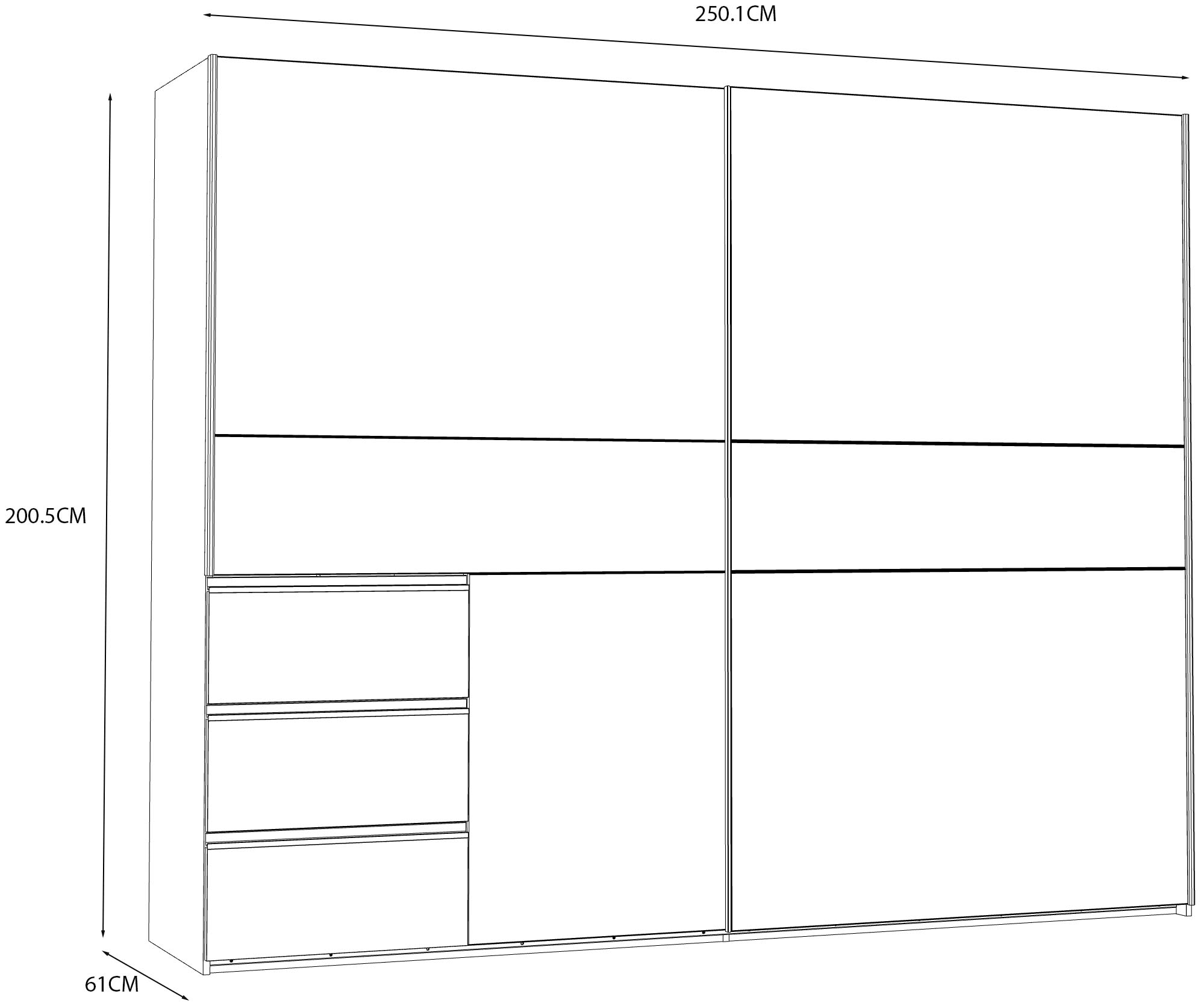 FORTE Schwebetürenschrank, mit 3 Schubladen
