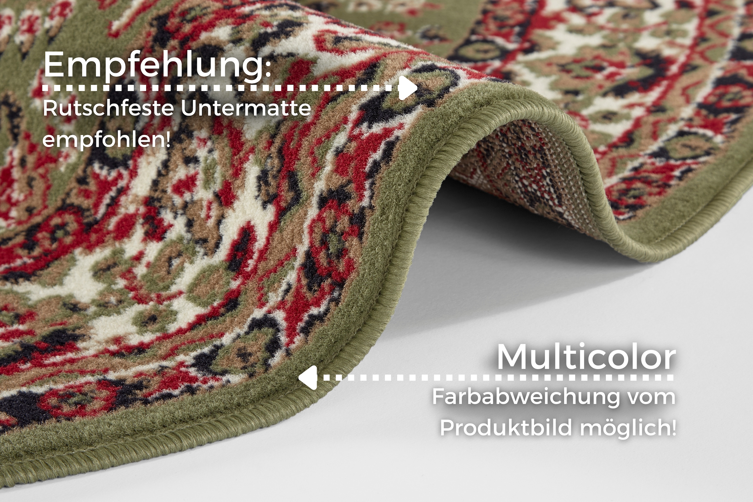 my home Teppich »Halton«, rund, 8 mm Höhe, Kurzflor, Orient Optik, mit Bordüre, robust, pflegeleicht, gekettelt