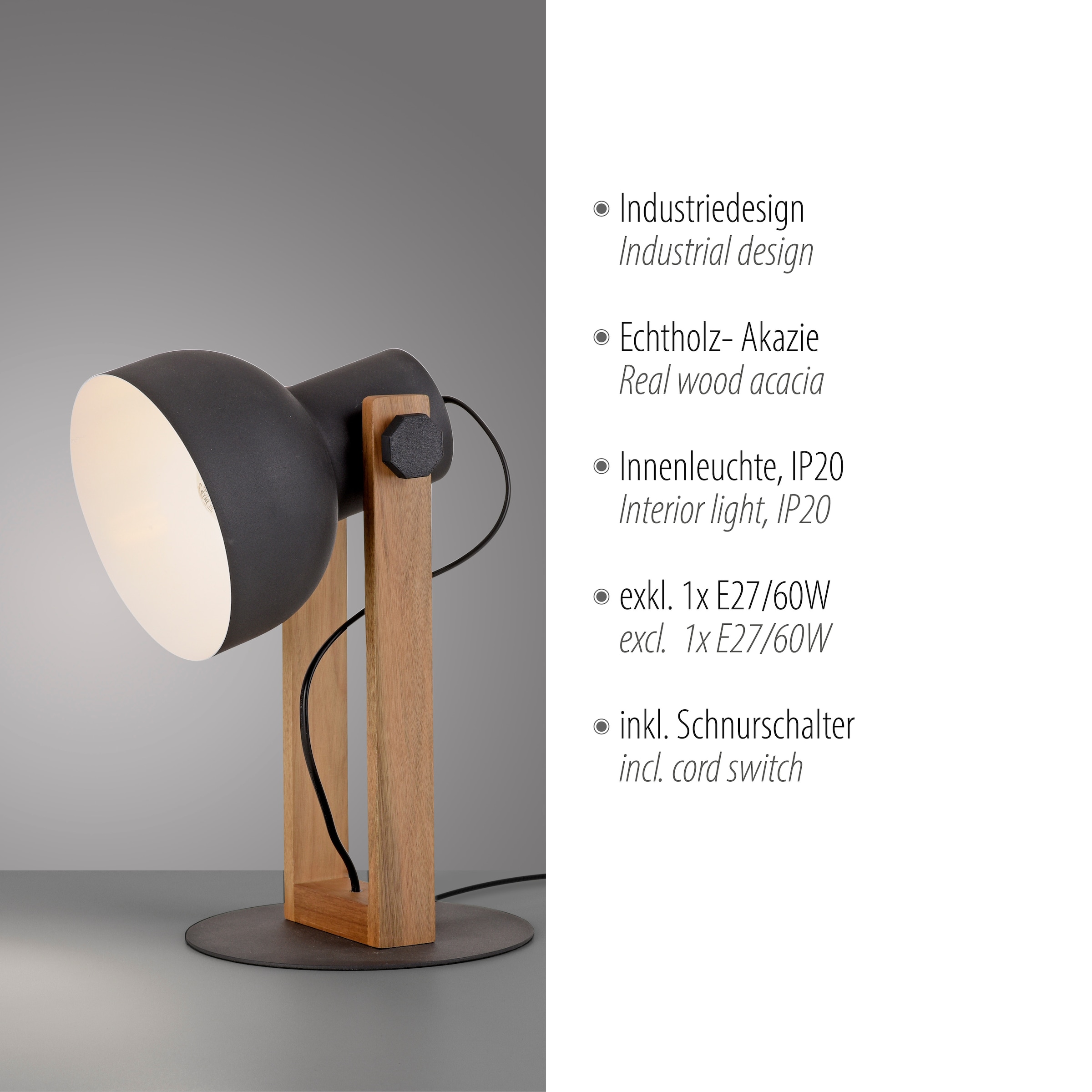JUST LIGHT Tischleuchte »CUP 2.0«, 1 flammig, Leuchtmittel E27 | Leuchtmittel wechselbar, ExklusiveE27, Schalter, Schnurschalter