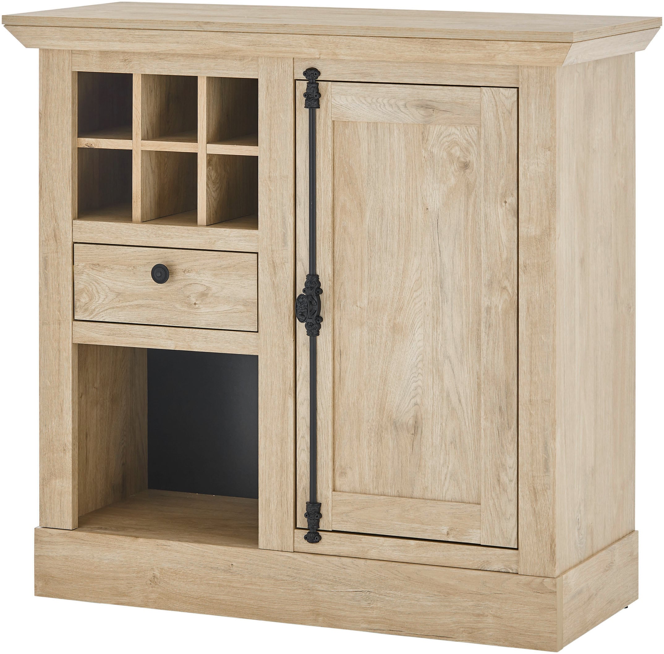 Home affaire Wohnwand »Cornwall, Anbauwand im Landhausstil, Wohnzimmer-Set, Eiche Dekor«, (Set, 4 St.), enthält Vitrine, Lowboard, Kommode, Wandboard, 382 cm breit