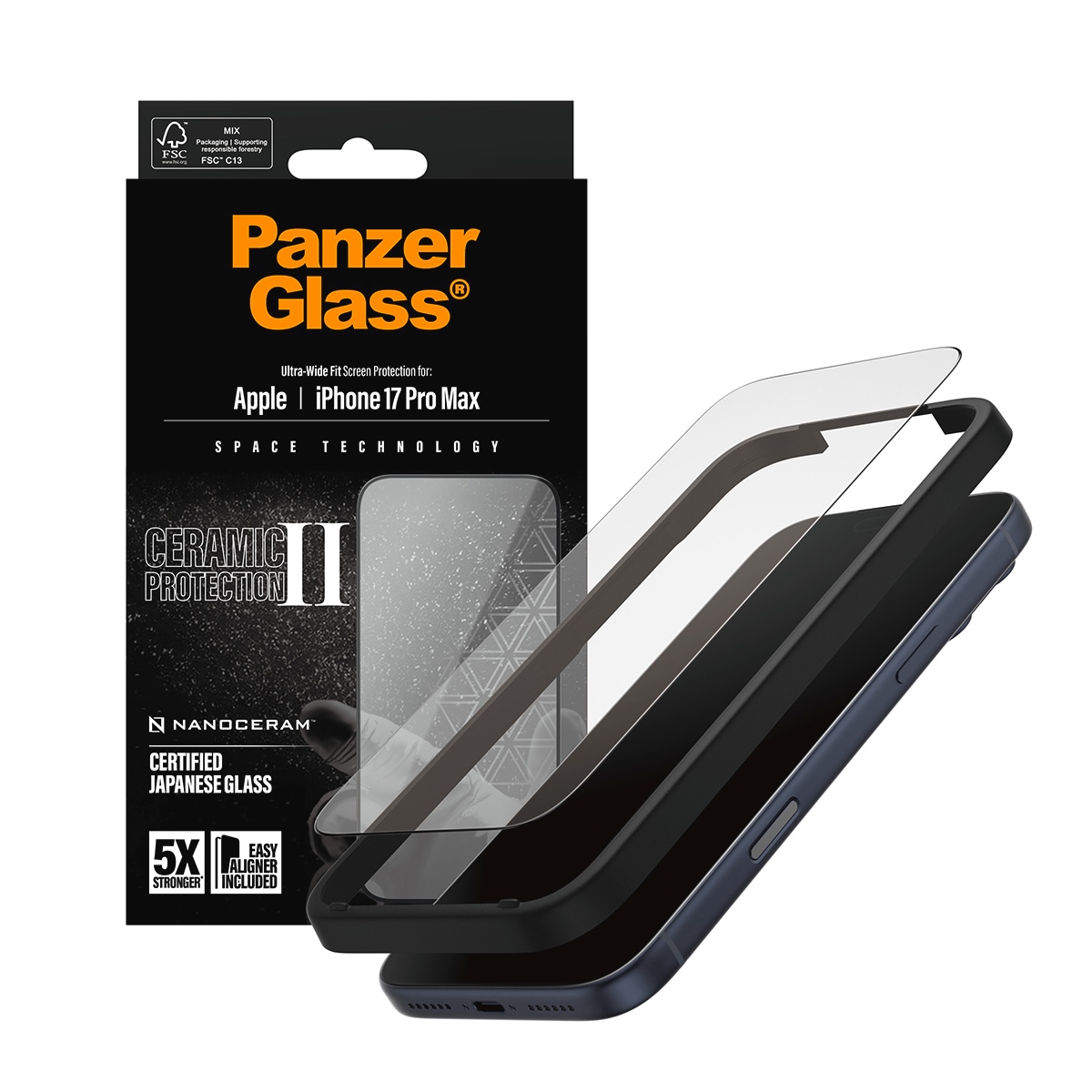 CARE by PanzerGlass Displayschutzglas »Ceramic II Ultra-Wide Fit Screen Protector« für Apple iPhone 17 Pro Max Displayschutzfolie, Schutzfolie, Bildschirmschutz, kratz- & stoßfest