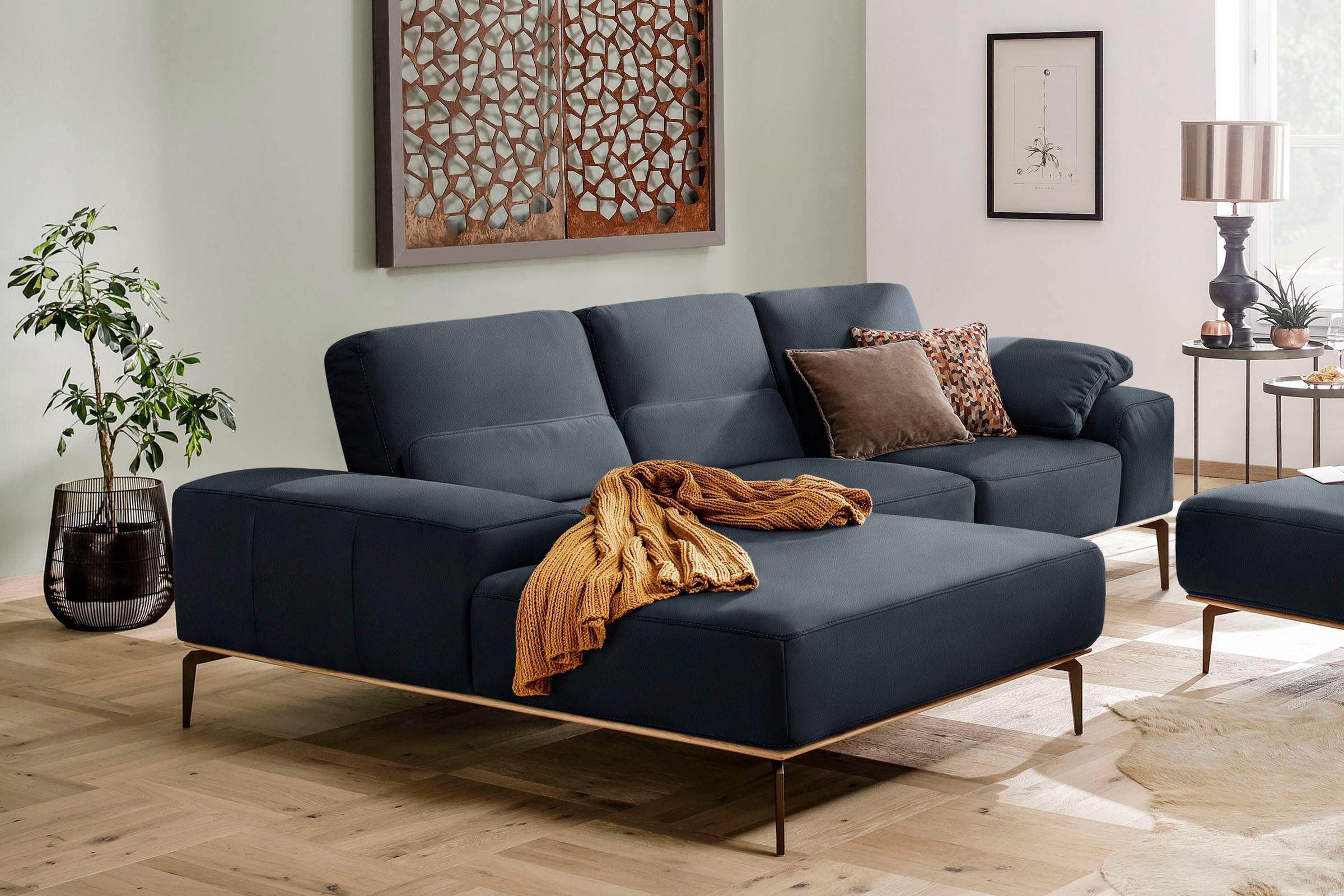 W.SCHILLIG Ecksofa »run, Designsofa mit tollem Sitzkomfort, bequem, L-Form«, mit Holzsockel, Füße in Bronze pulverbeschichtet, Breite 279 cm