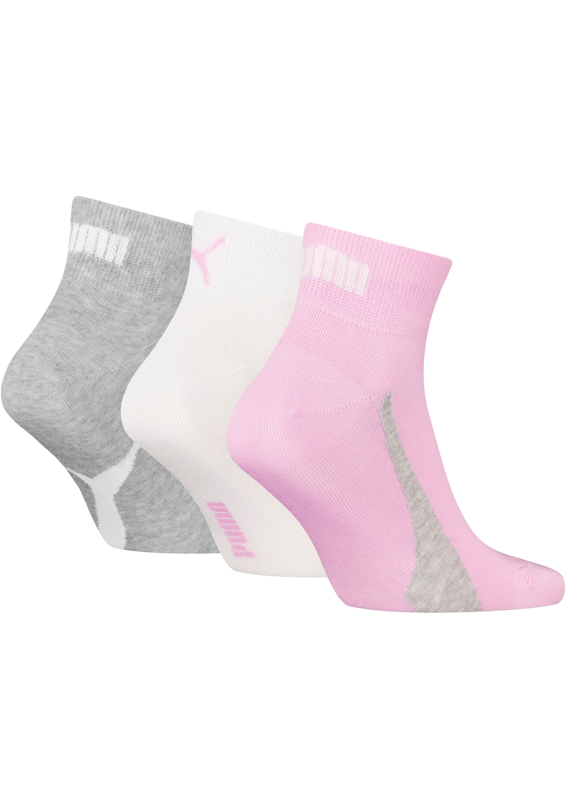 PUMA Kurzsocken »PUMA UNISEX LIFESTYLE QUARTER 3P« 3 Paar, 3 Paar tlg. mit kurzem geripptem Schaft