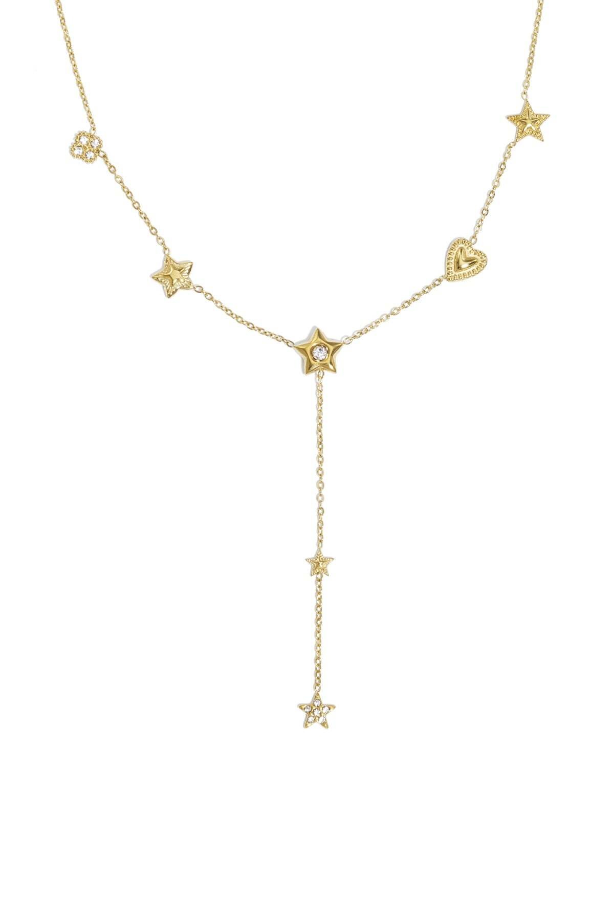 Adelia´s Kette mit Anhänger »Anhängerkette mit Stern- und Herzmotiven aus Edelstahl 45 cm + 5 cm« Stern- und Herzmotive mit Kettenabhang prägen diesen trendigen Modeschmuck
