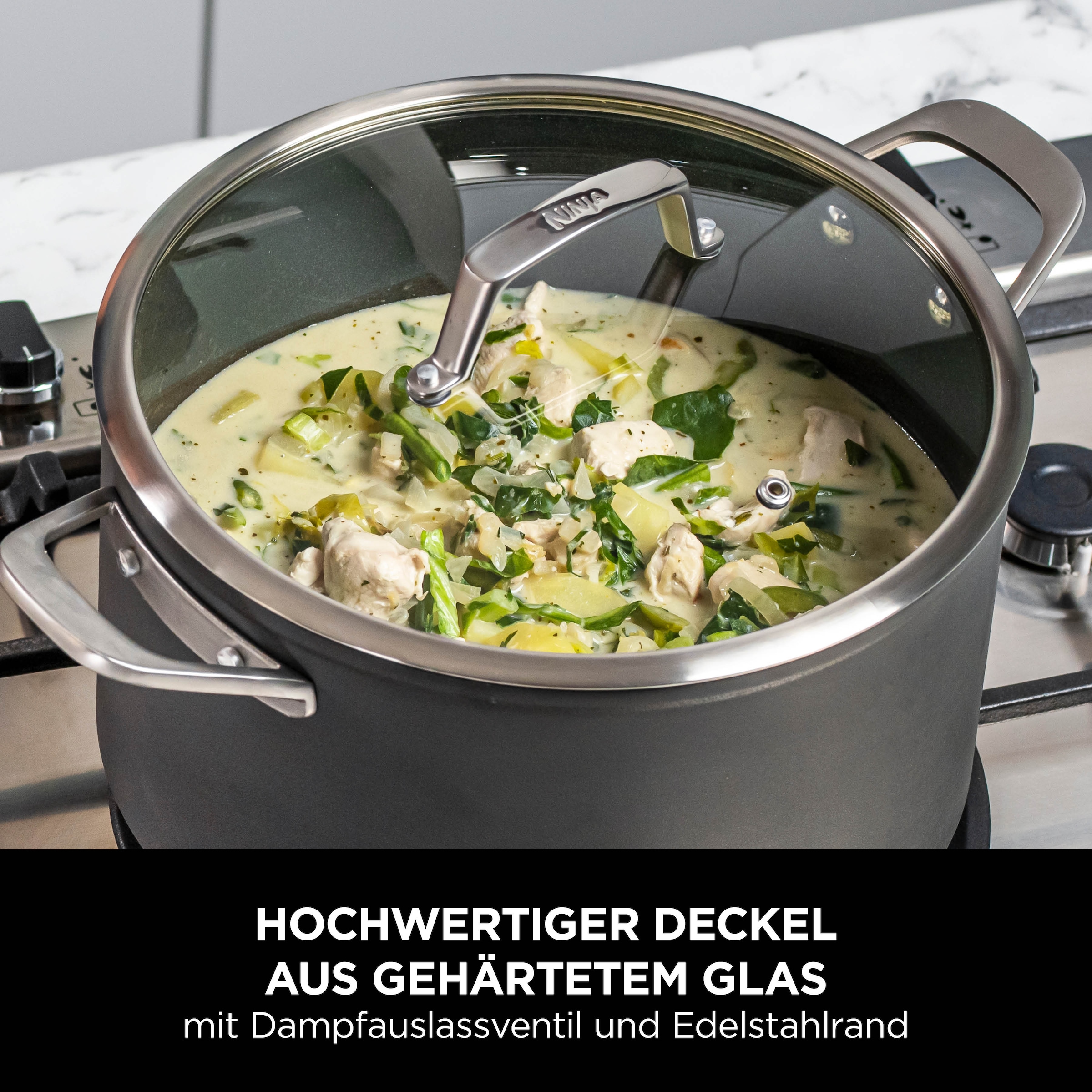 NINJA Topf-Set »Ninja ZEROSTICK Premium 5-teiliges Topf- und Pfannen-Set C35005DE« Set, Je 1 Kochtopf Ø 18,20,24 cm, 1 Stieltopf Ø 16 cm, 1 Bratpfanne Ø 24cm, 5 Stk. tlg. Aluminium