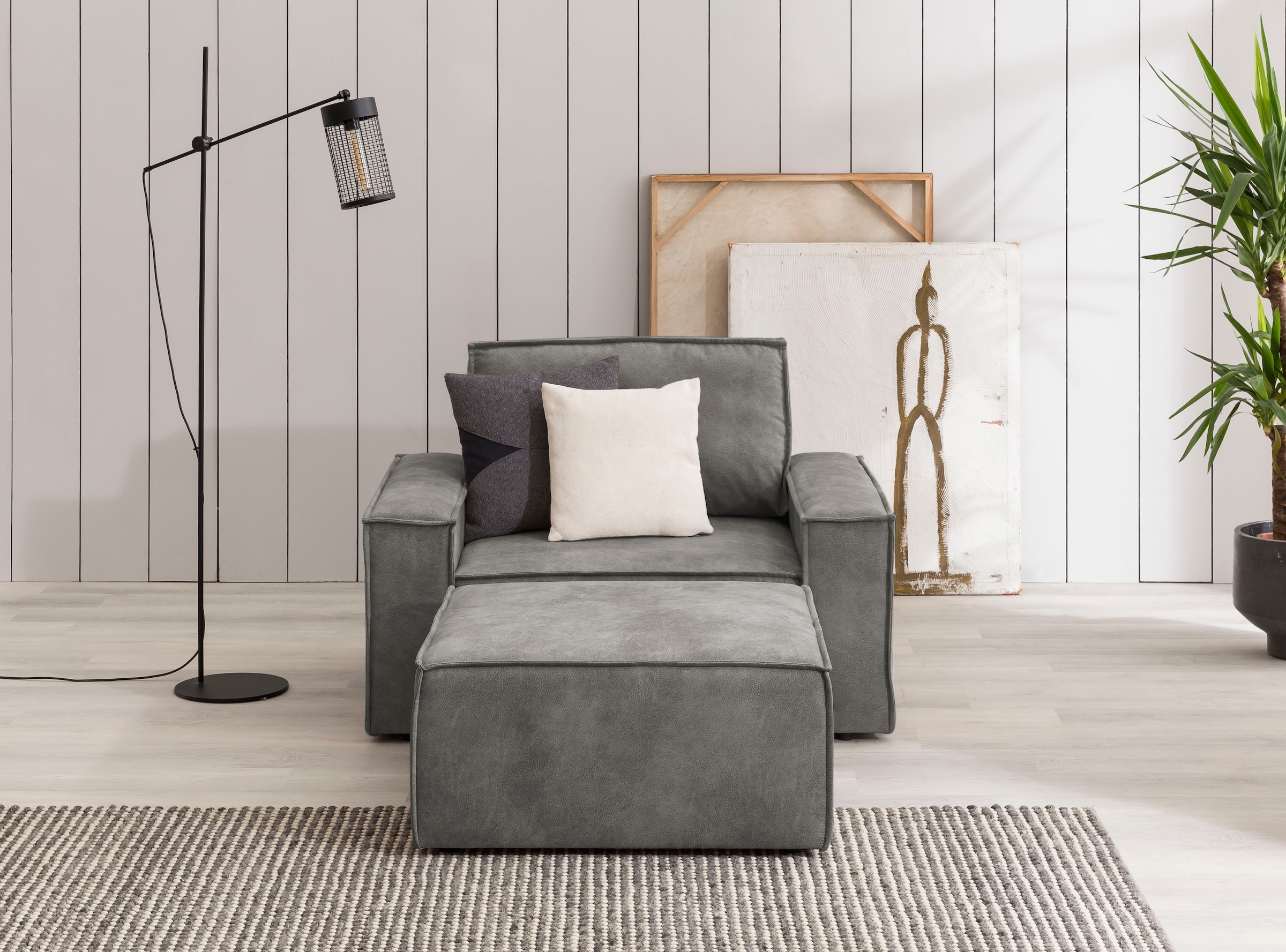OTTO home Sessel »SHERWOOD Vintage Lederoptik Sessel-Set« Loveseat und Hocker im Set, passend zur Polster-Serie SHERWOOD