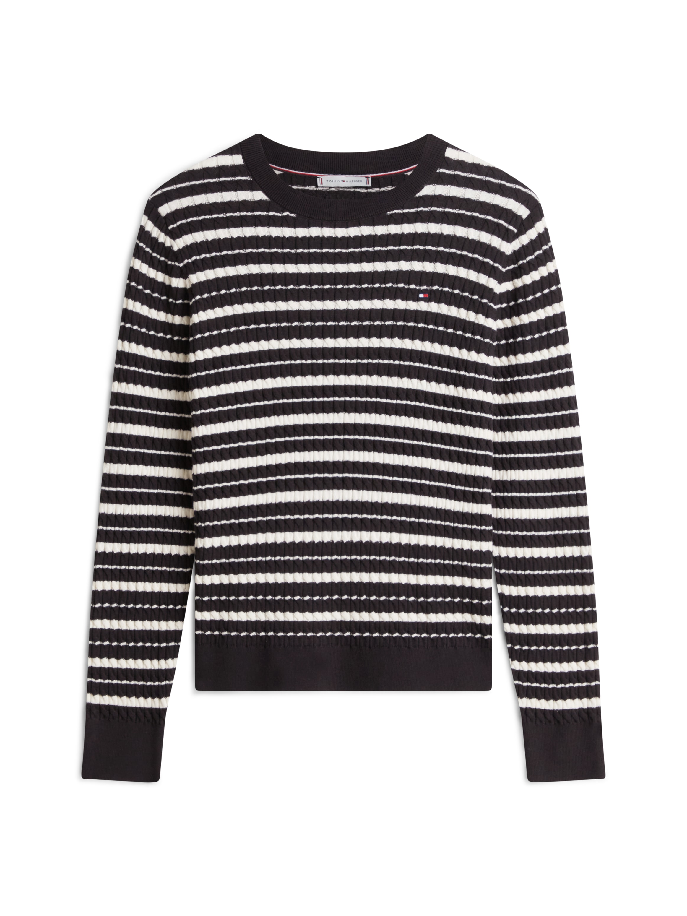 Tommy Hilfiger Rundhalspullover »CO CABLE C-NK LS SWEATER« Baumwolle, mit Zopfmuster, Regular Fit