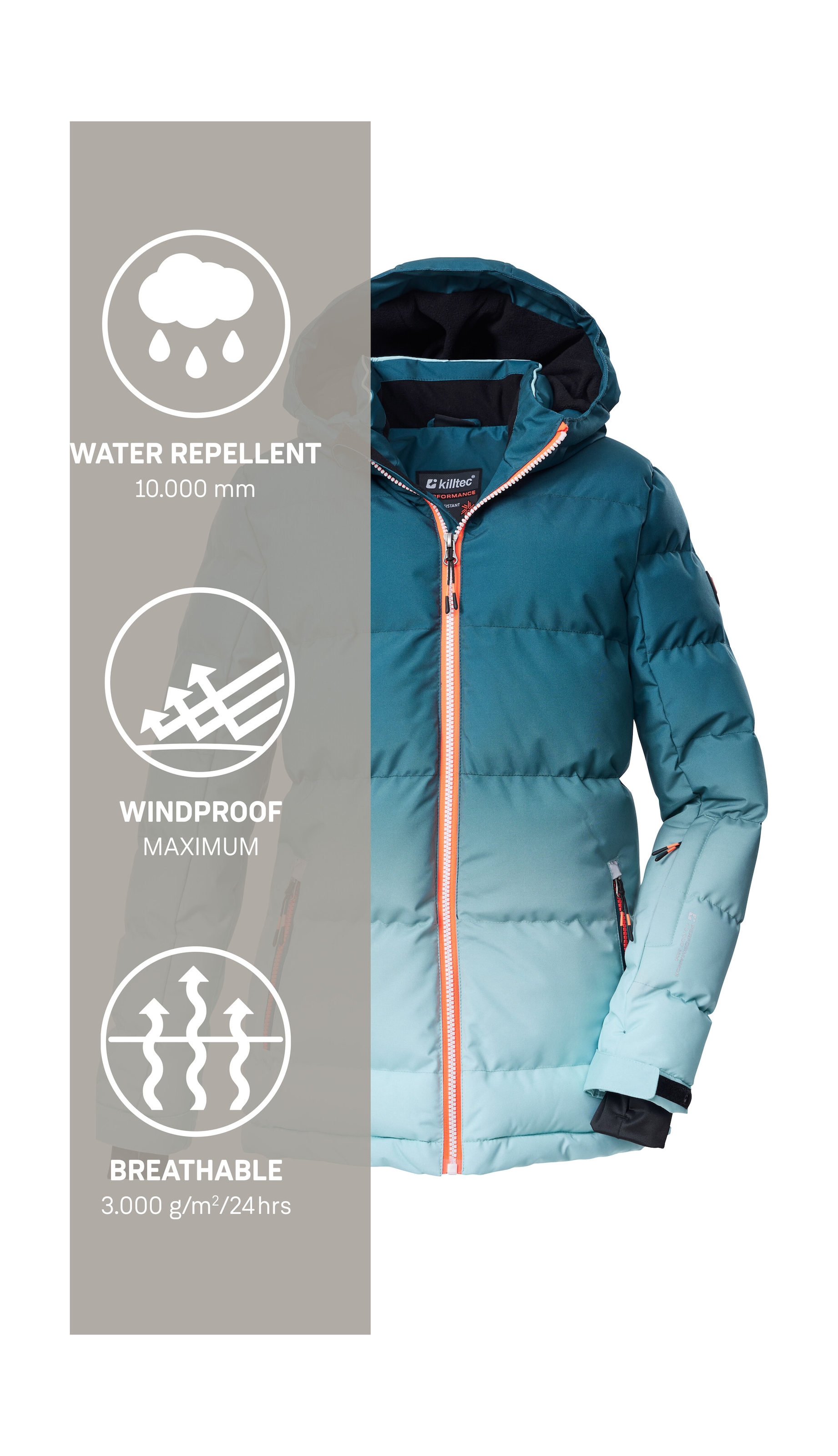 Killtec Skijacke »KSW 330 GRLS SKI QLTD JCKT« Wasserabweisende Winterjacke, atmungsaktiv, verstellbare Kapuze