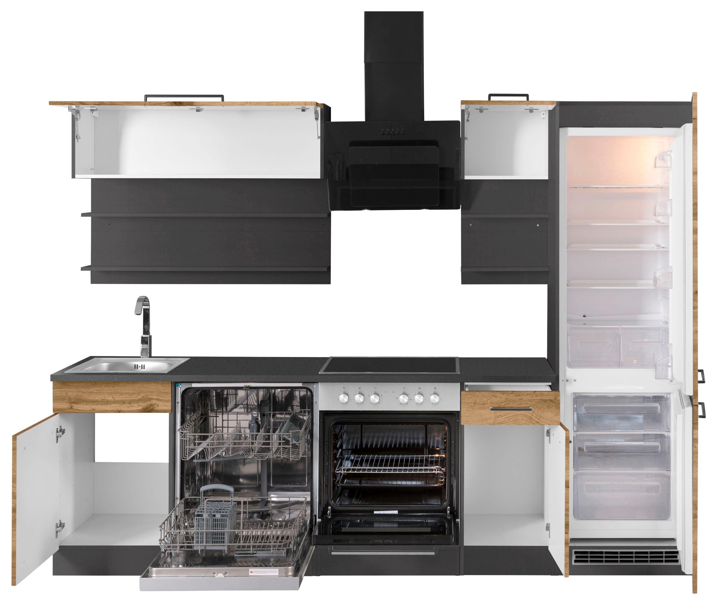 KOCHSTATION Küchenzeile »KS-Tulsa« ohne E-Geräte, Breite 270 cm, schwarze Metallgriffe, MDF Fronten