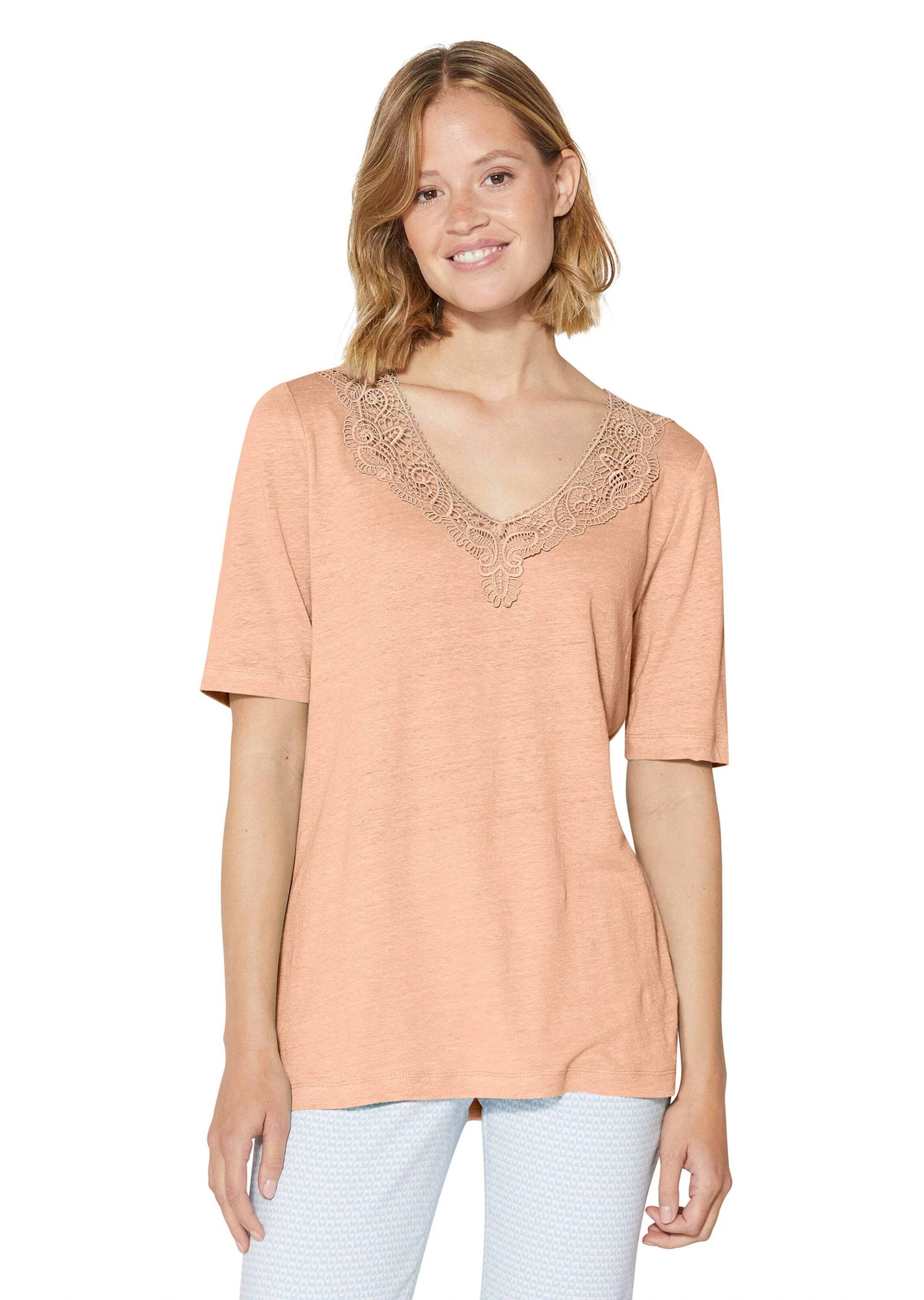 MADELEINE Kurzarmshirt »Shirt Kurzarm-Shirt aus Leinen mit feinem Spitzen-Akzent«