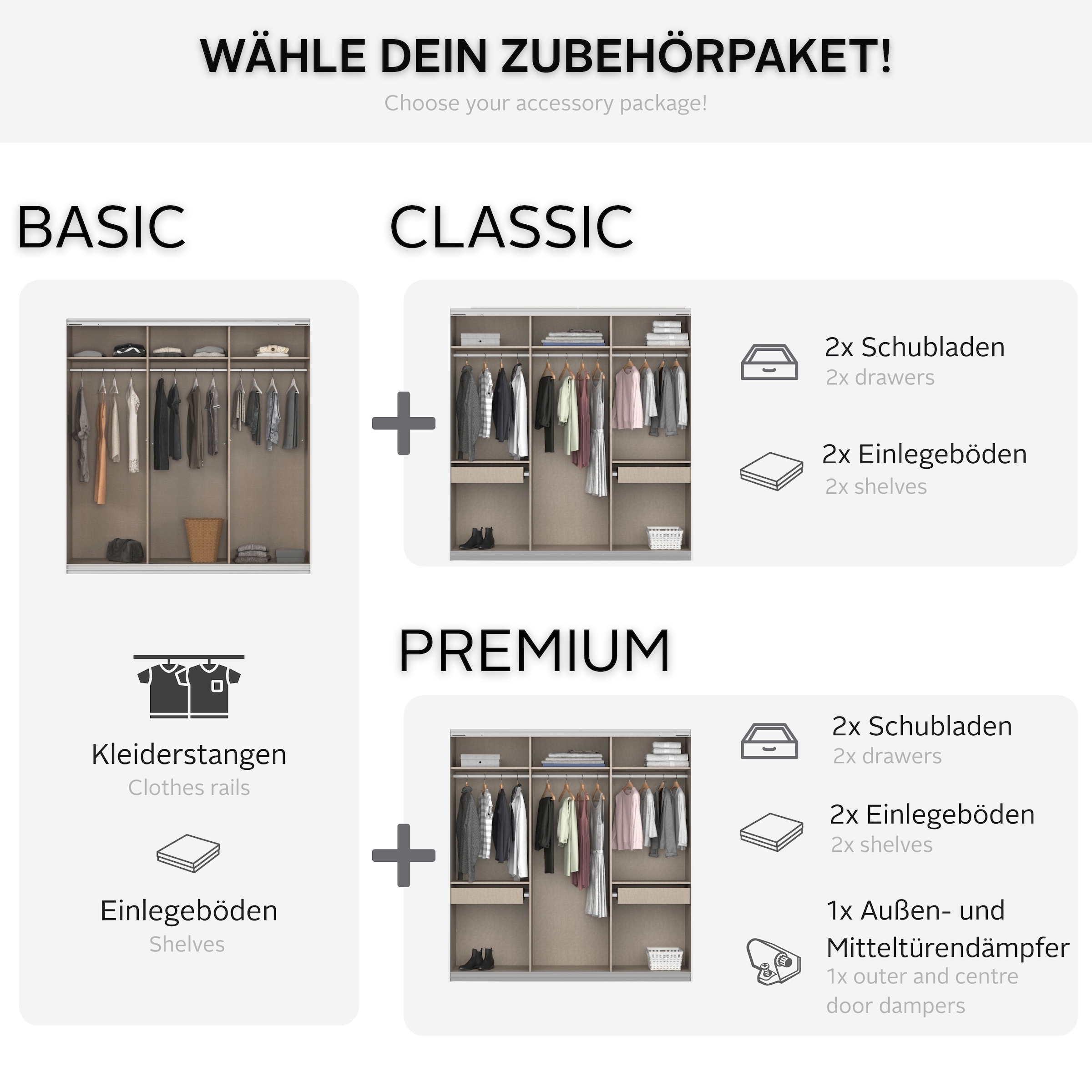 rauch Schwebetürenschrank »Kleiderschrank Schrank Garderobe KOLUNA mit Spiegel« 3 Ausstattungen BASIC/CLASSIC/PREMIUM (inkl. SOFT-CLOSE-FUNKTION),  Breiten 203/271/315/360 cm Höhen 210/229 cm MADE IN GERMANY