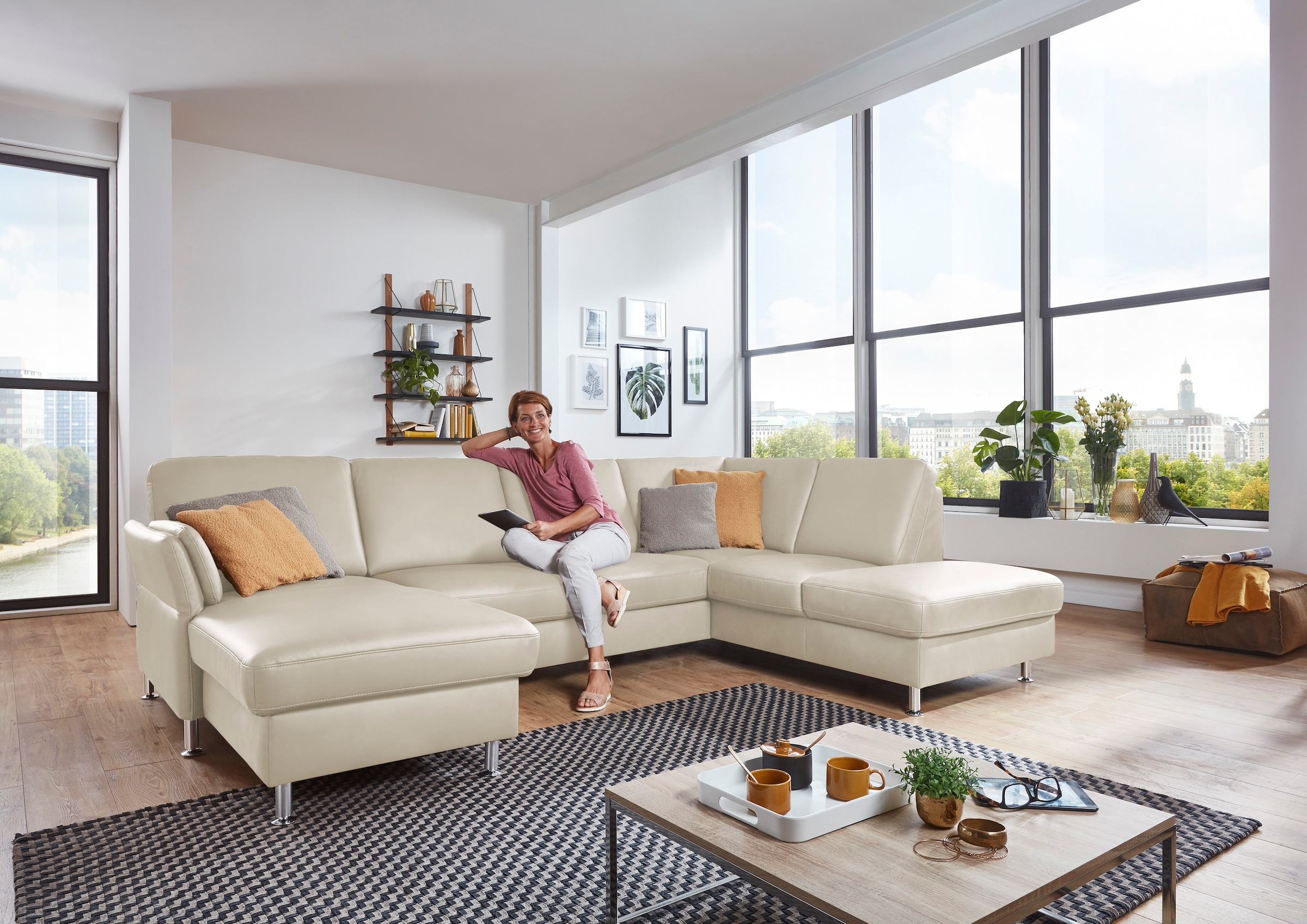 Die PlanBar Wohnlandschaft »PN-EM18013 U-Form, ohne Kopfstützen« wahlweise mit Bettfunktion und Stauraum