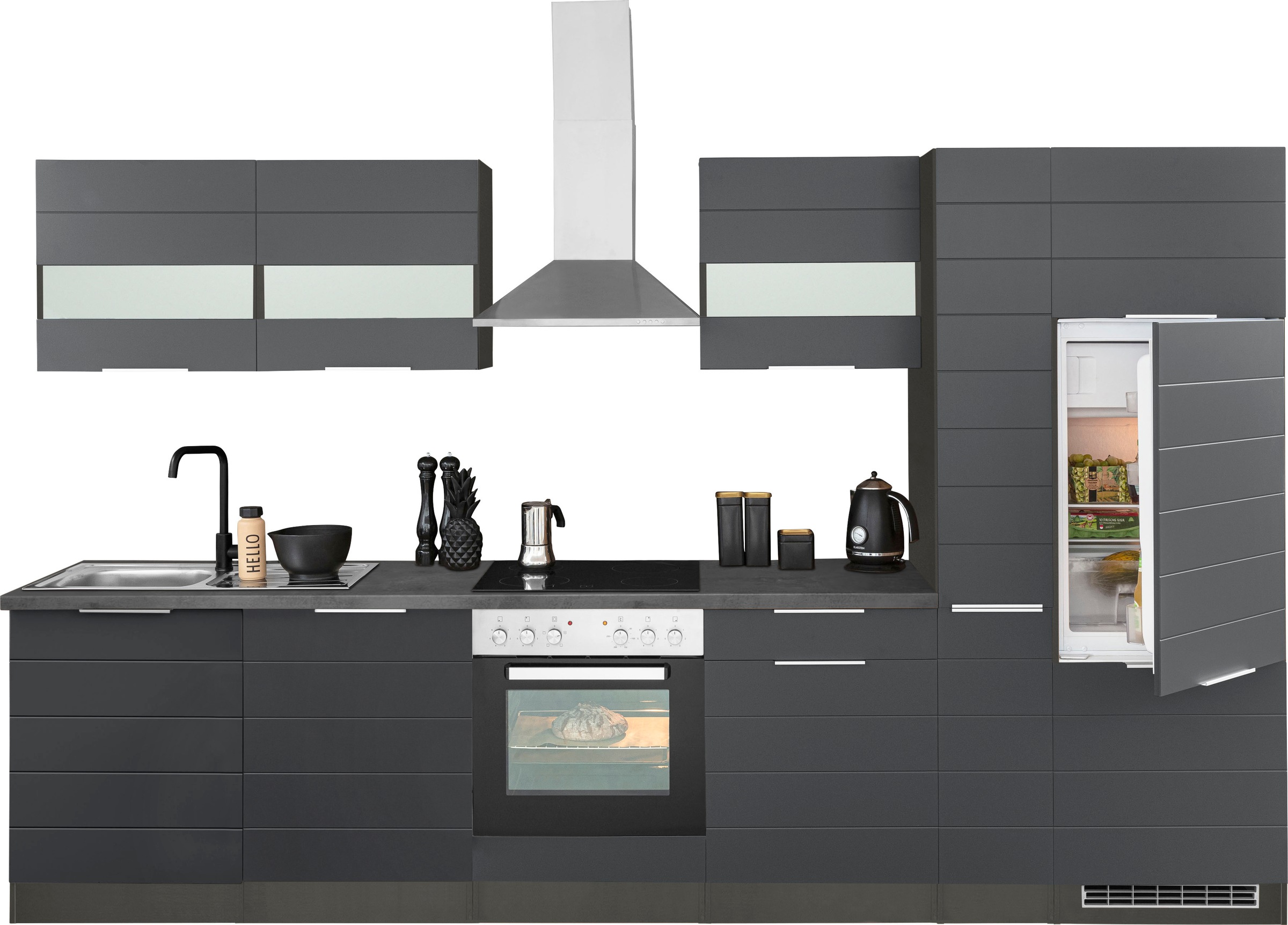 KOCHSTATION Küchenzeile »KS-Luhe« 330 cm breit, wahlweise mit oder ohne E-Geräten, gefräste MDF-Fronten