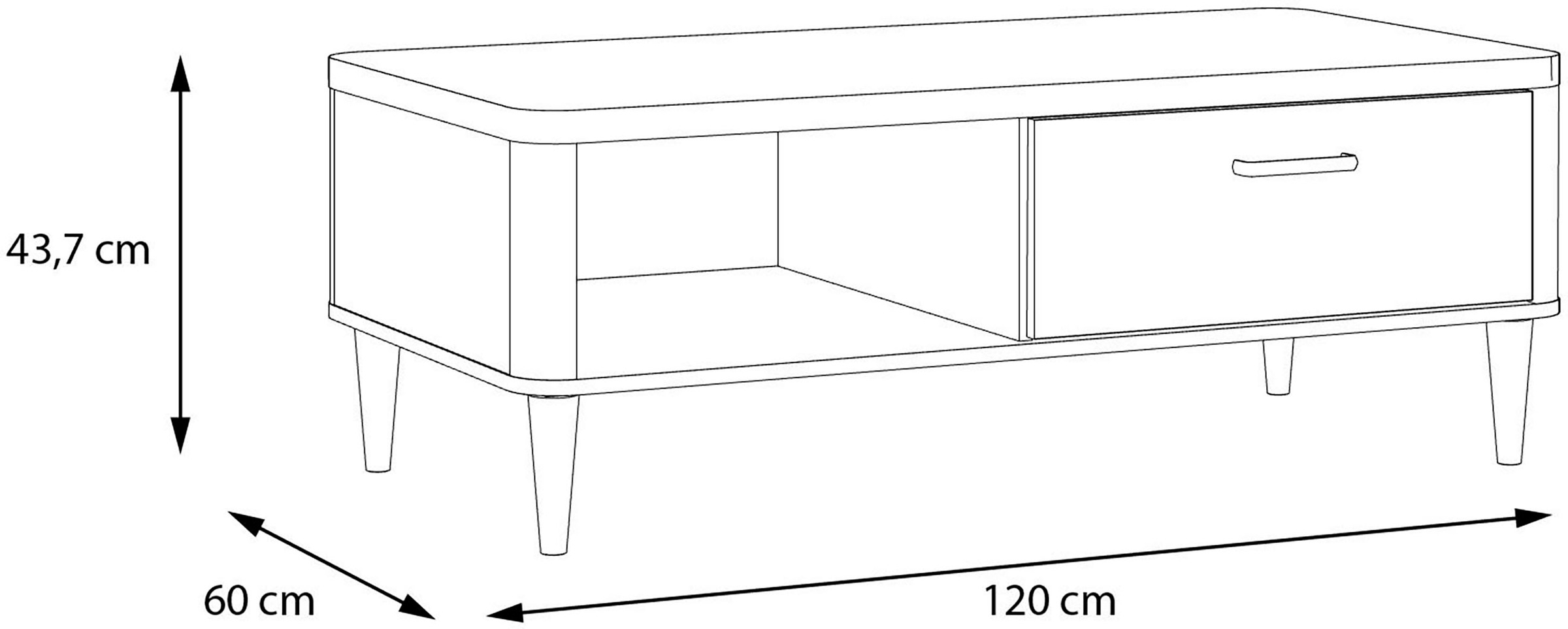 FORTE Couchtisch »Lacetti« B/H/T 120/43,7/60 cm Echtholzfüße