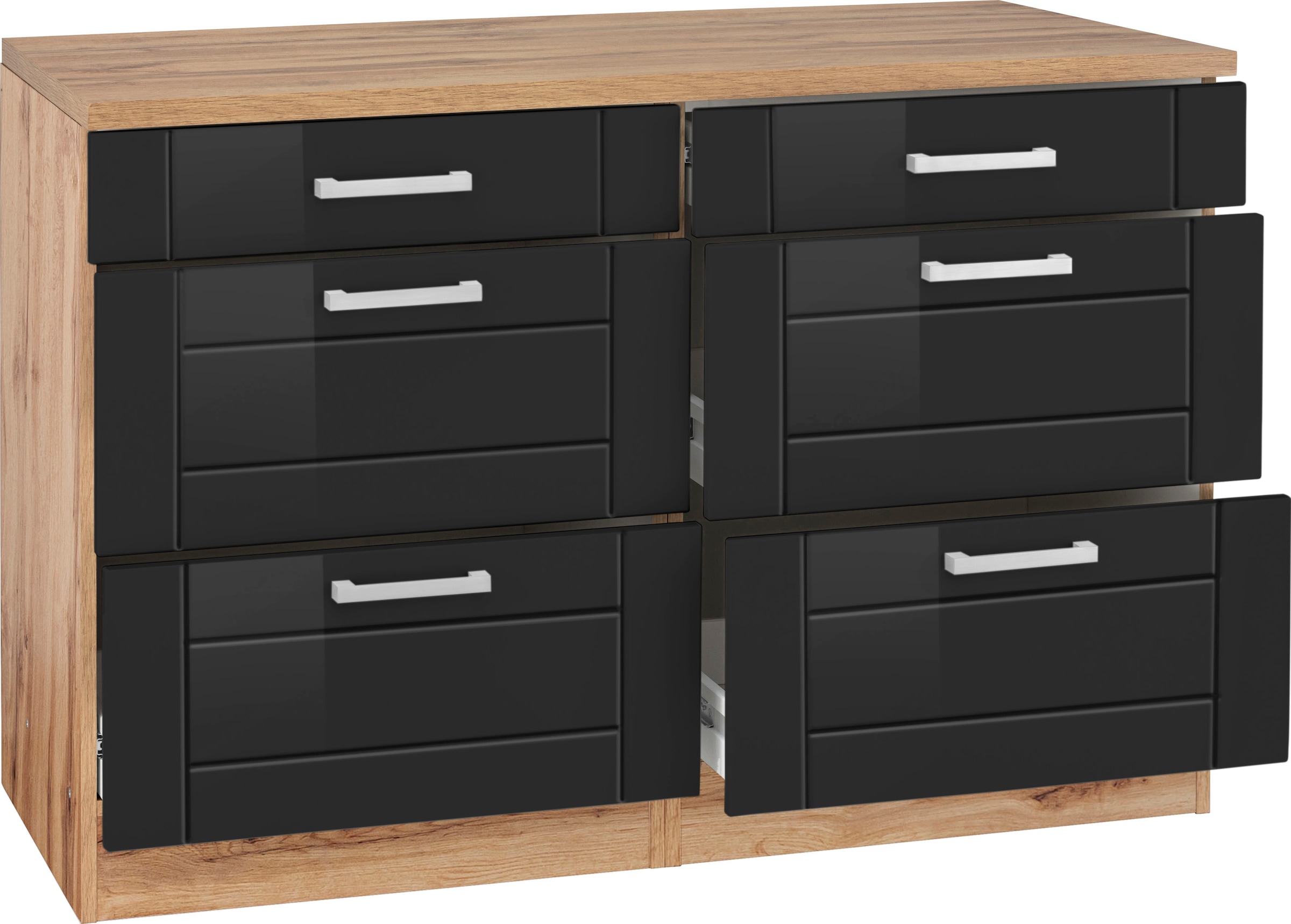 KOCHSTATION Unterschrank »KS-Tinnum« 120 cm breit, Metallgriffe, MDF Fronten, mit 2 Schubkästen