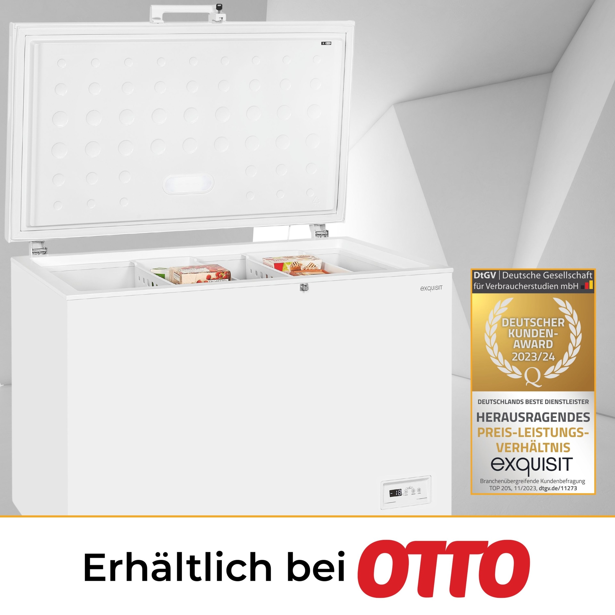 exquisit Gefriertruhe »GT320-HE-041D weiss«, 84,5 cm hoch, 112 cm breit, 308 Liter Nutzinhalt, Schnellgefrierfunktion