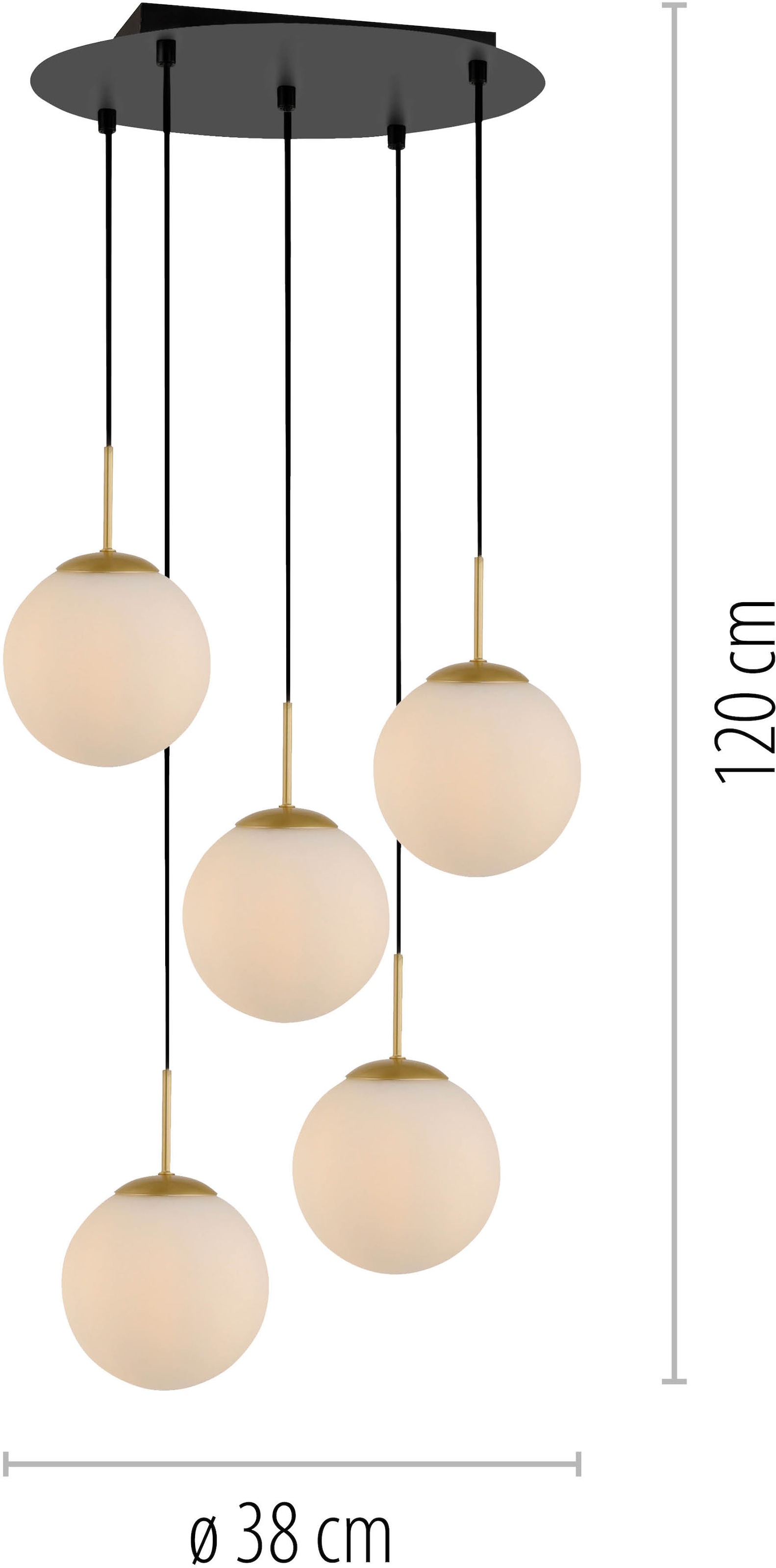 LeGer Home by Lena Gercke Deckenleuchte »Elorea - Pendellampe mit großen Glaskugeln« E14 1 Stk. opal matt weiß, schwarz gold, Pendelläge einstellbar, E14, Rondell