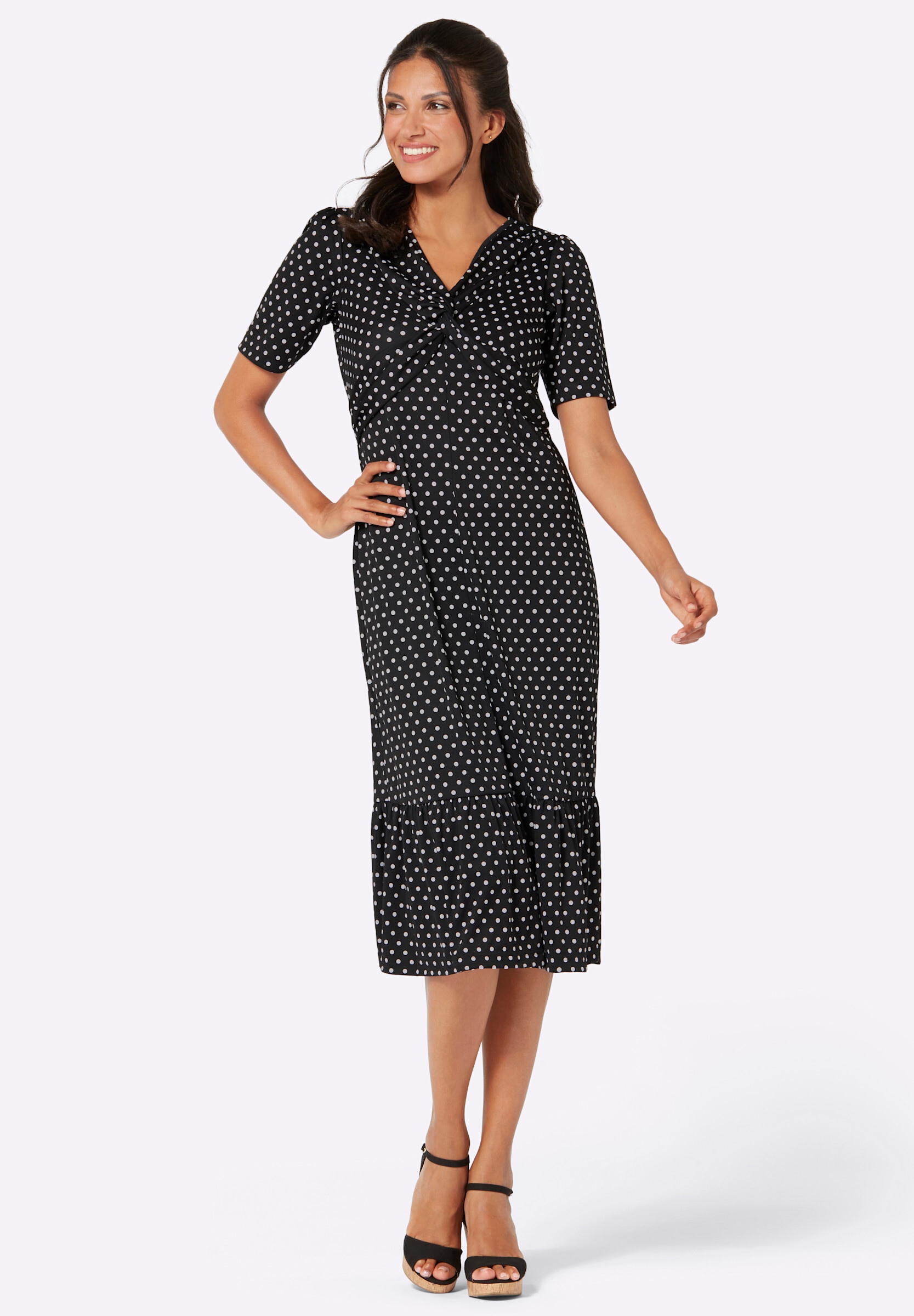 Sieh an! Shirtkleid »Jersey-Kleid Shirtkleid mit Volant am Saum« Ohne Taschen mit geknotetem Ausschnitt
