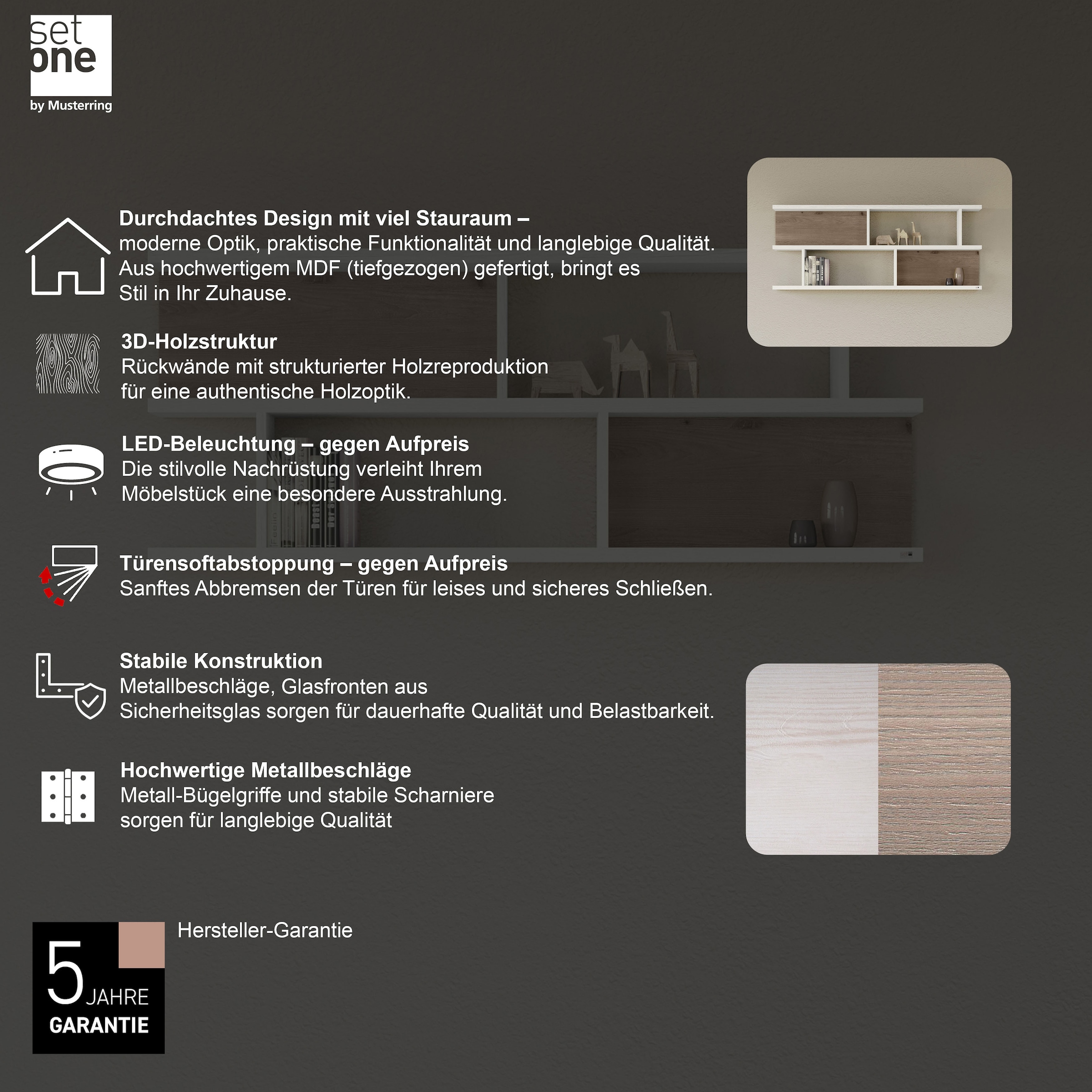 set one by Musterring Wandregal »York« Typ 43, mit 3 Ablageböden, 3 Farben, Beleuchtung optional, B 150 cm
