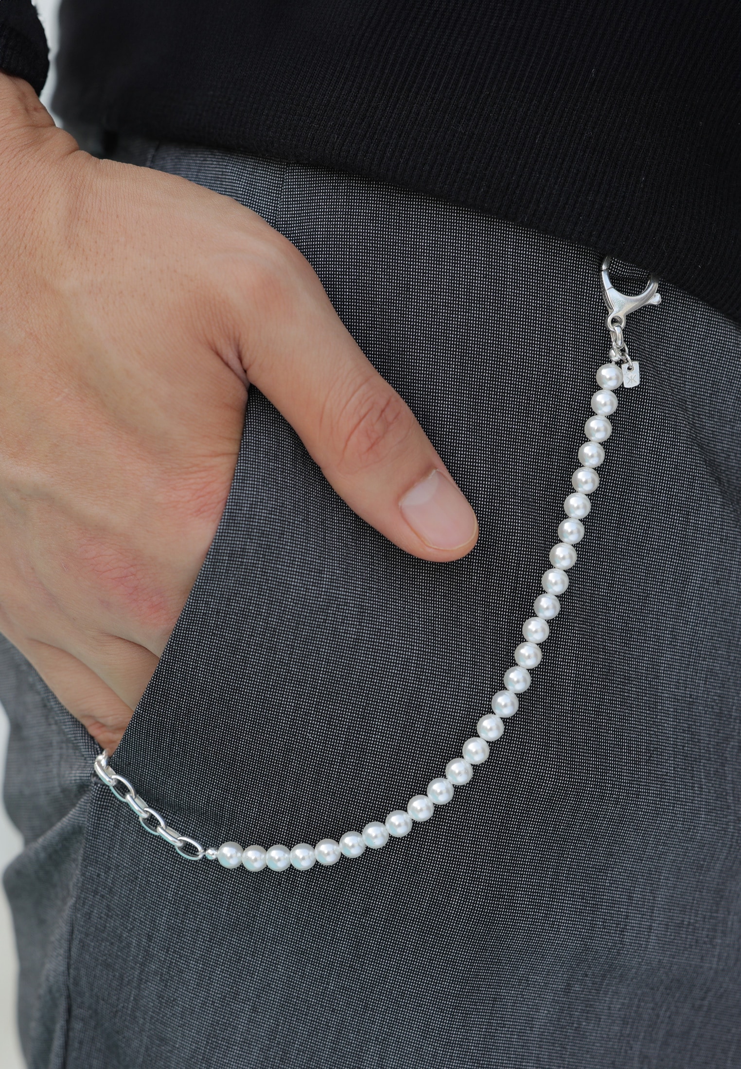Kuzzoi Schmuckset »Schmuckzubehör Hosenkette Geldbörsenkette Muschelkernperlen 925 Silber«