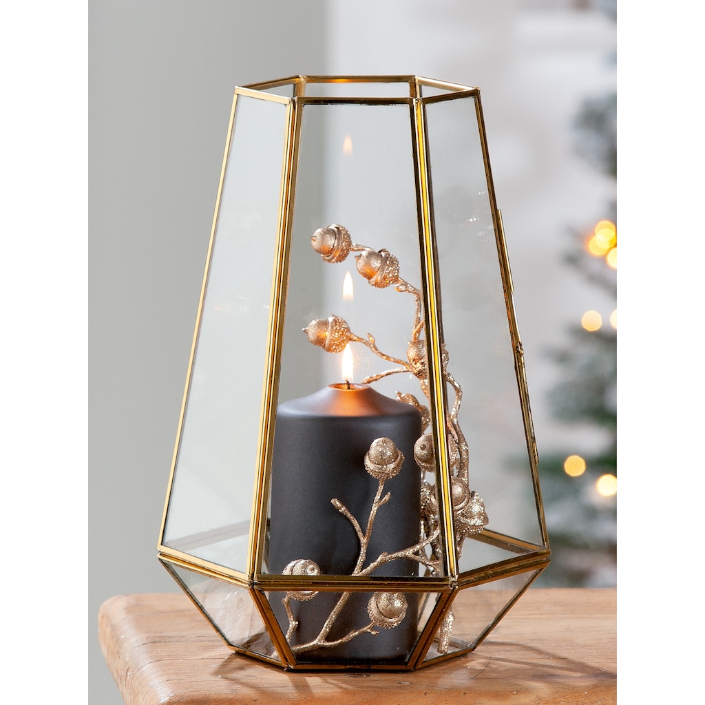 GILDE Windlicht »Kerzenhalter Cozy, 6-eckig«, (1 St.), 1-flammig, aus Metall und Glas, Höhe ca. 30 cm