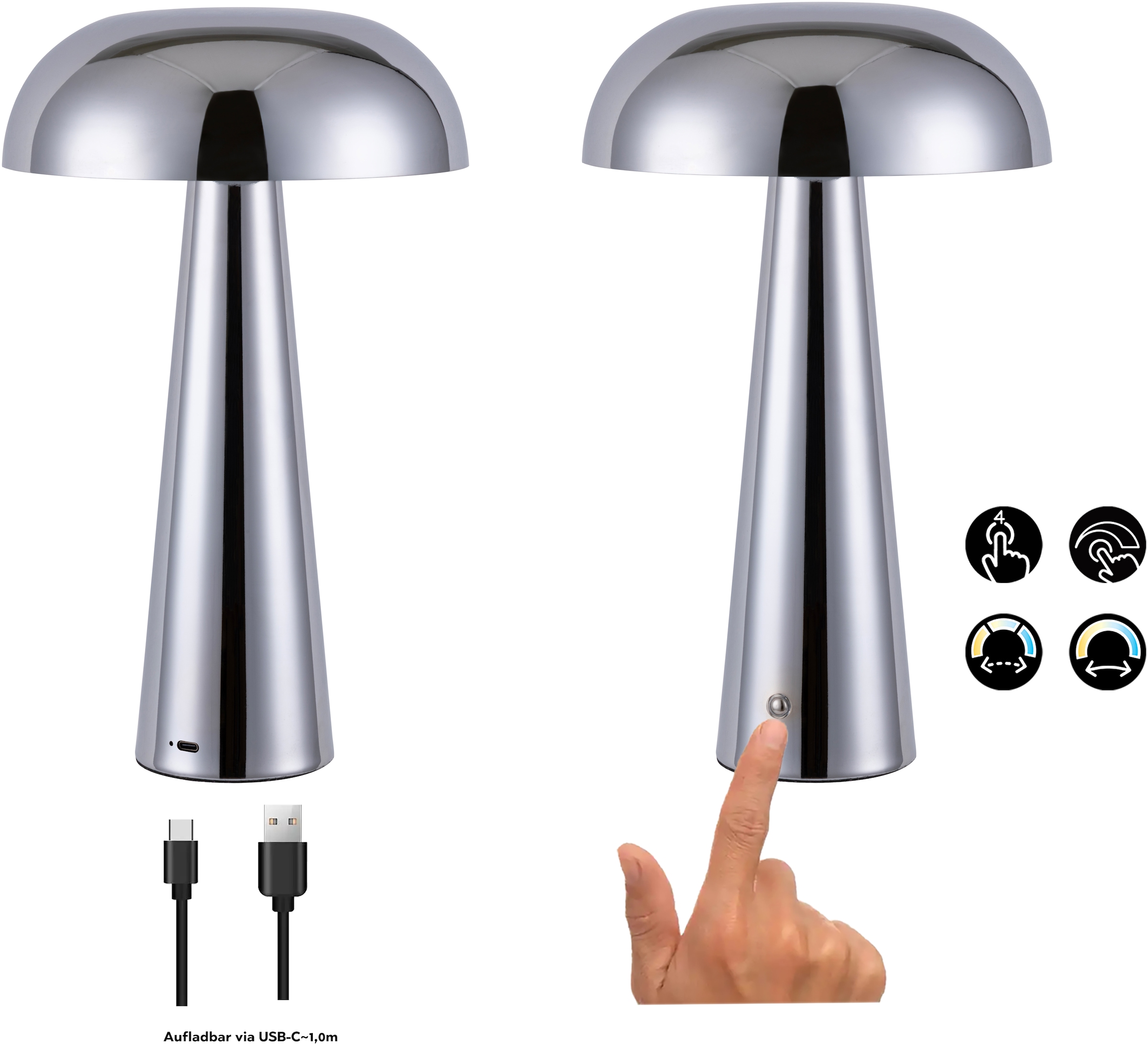 OTTO home LED Tischleuchte »Katniss - Akkuleuchte« LED-Modul 1 Stk. warmweiß - kaltweiß Dimmbar, Farbwechsel, 2600 mAh Akku, USB-C, Akkulampe, Tischlampe