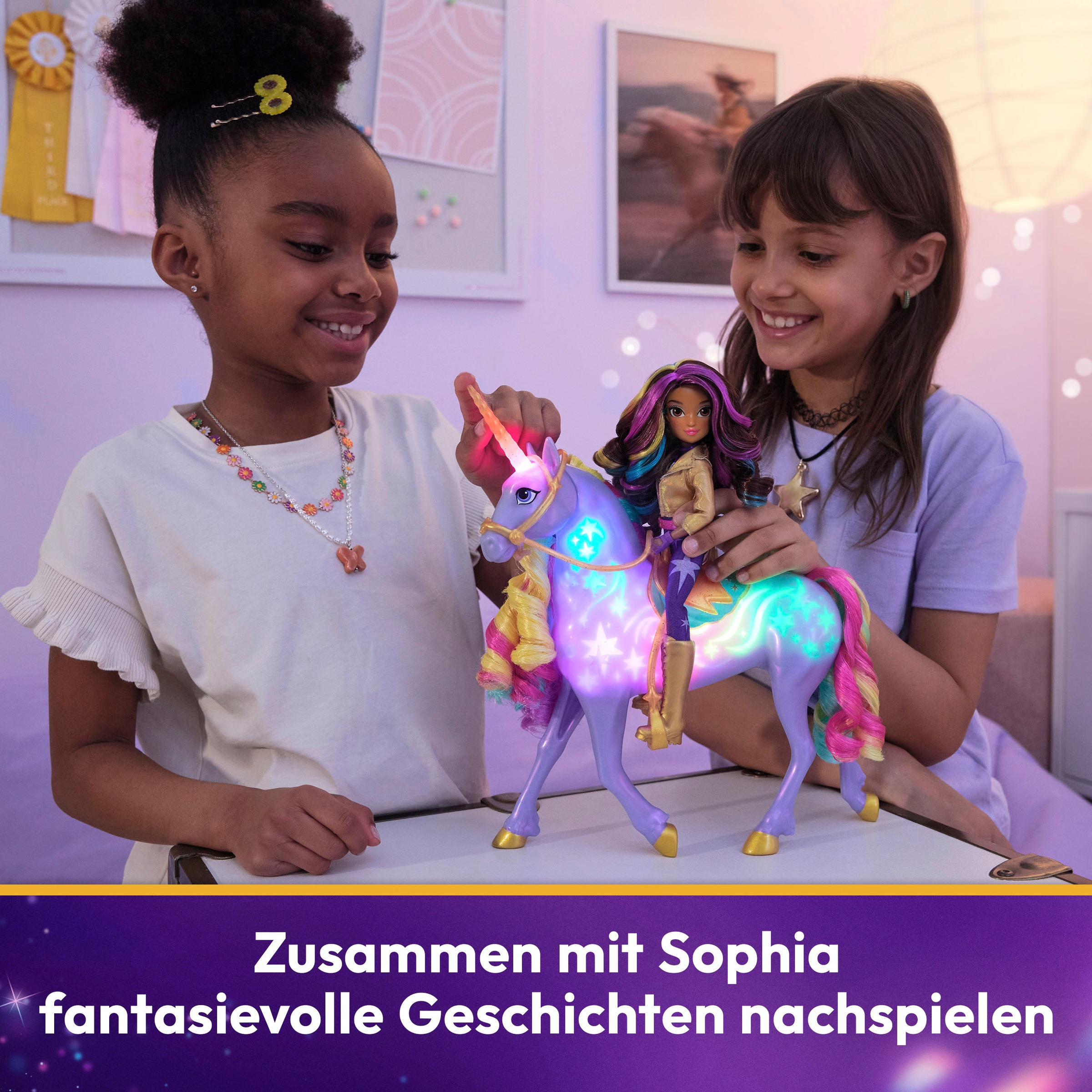 Spin Master Anziehpuppe »Unicorn Academy - Interactive Rainbow Light-Up Wildstar & Sophia«, (Set), mit Licht- & Soundeffekt