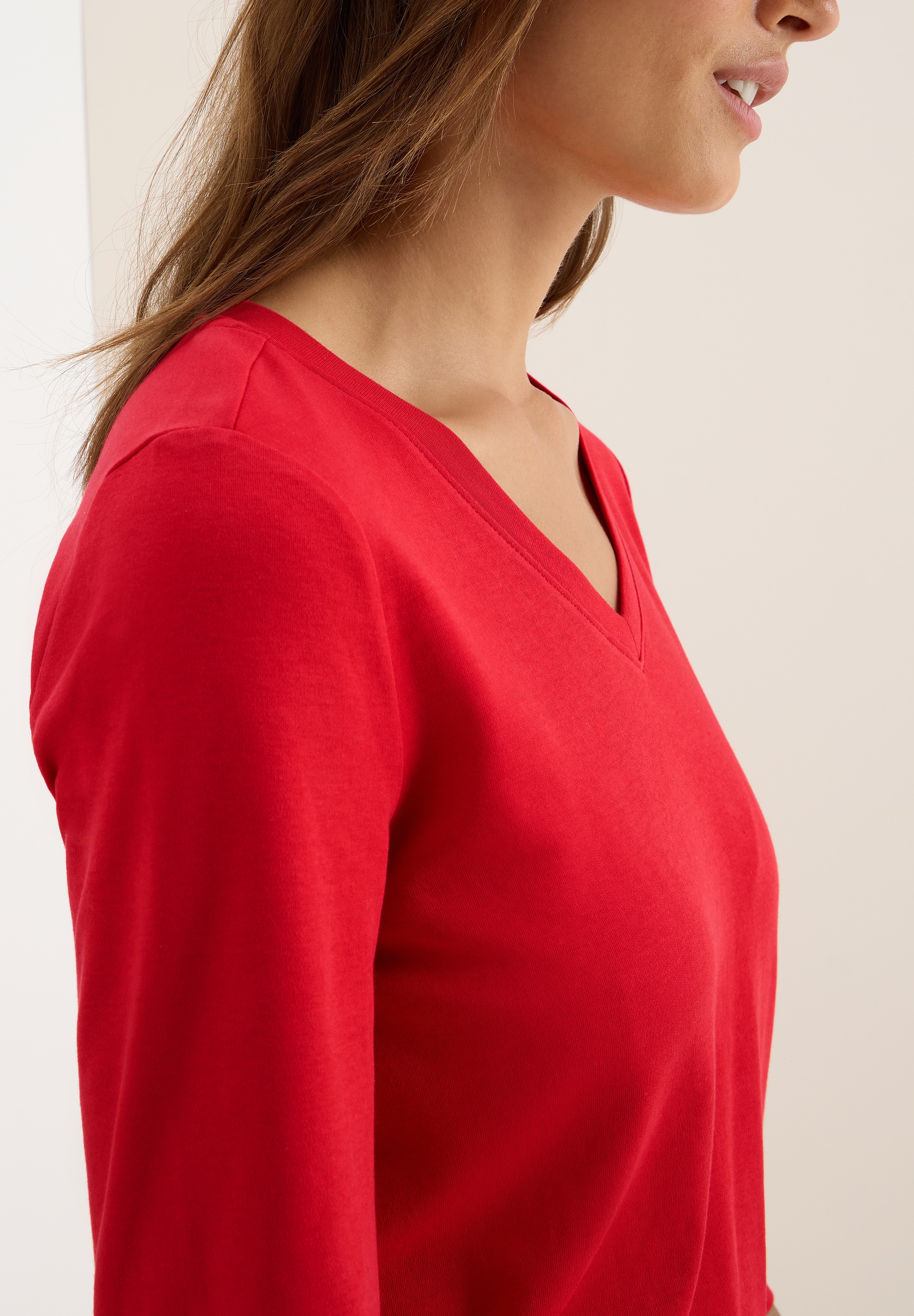 Cecil 3/4-Arm-Shirt mit V-Ausschnitt, unifarben