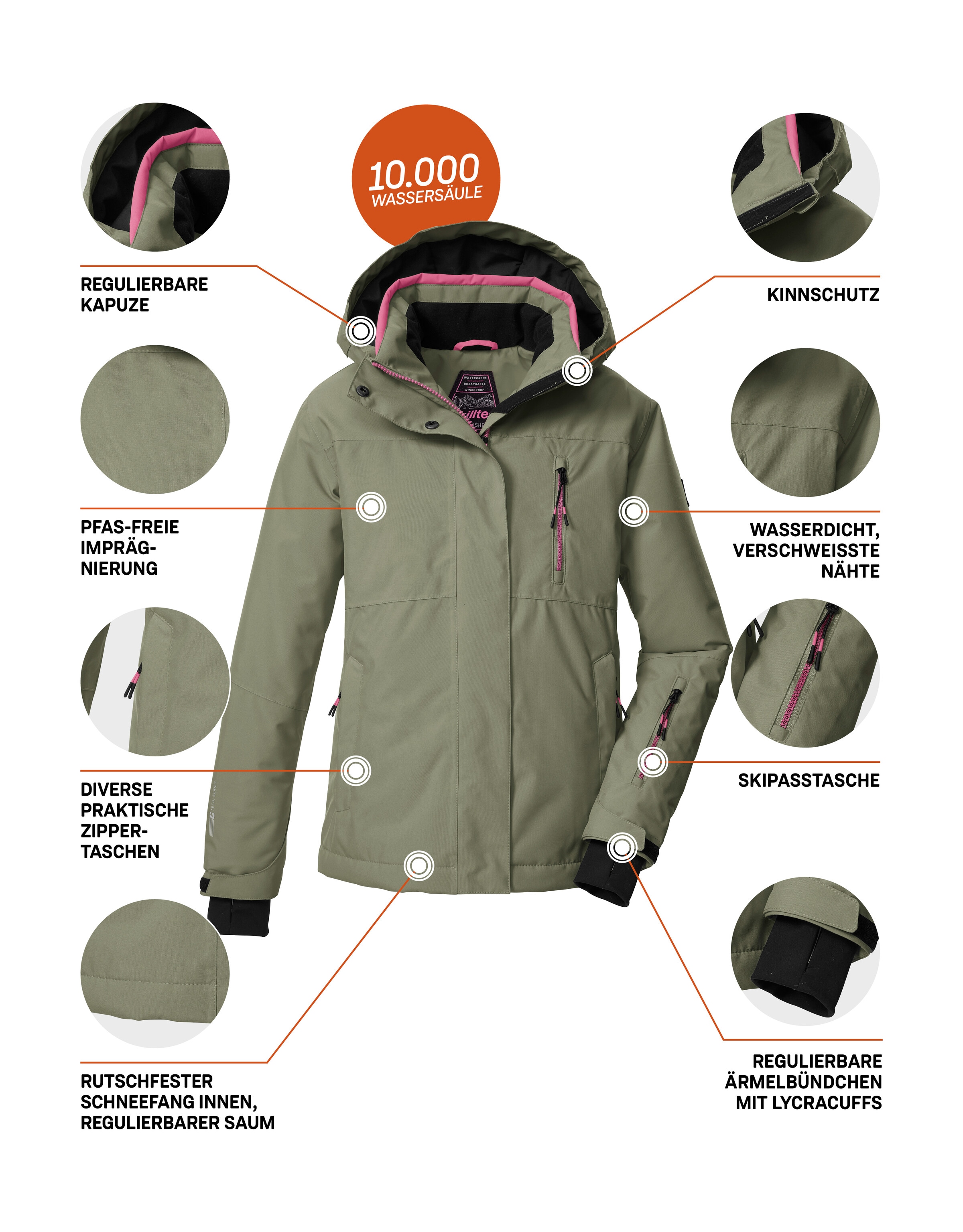Killtec Skijacke »KSW 205 GRLS SKI JCKT«, Wasserdichte, atmungsaktive Ski-Jacke mit verstellbarer Kapuze