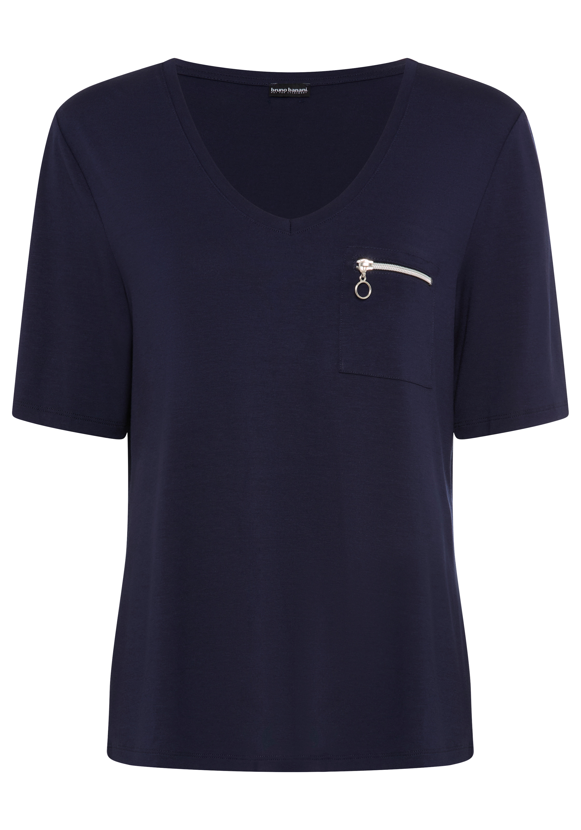Bruno Banani T-Shirt mit tiefem V-Ausschnitt, Brusttasche und Reißverschluss-Detail