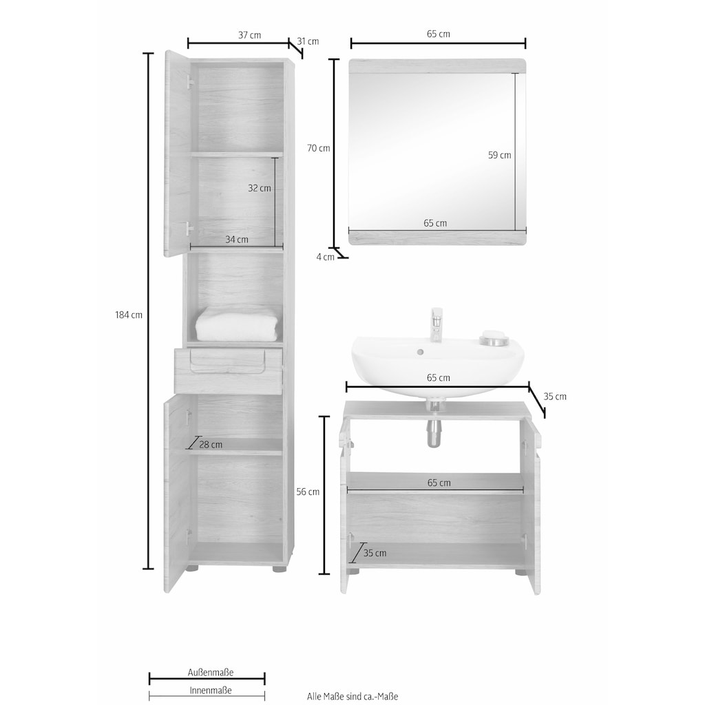 trendteam Badmöbel-Set »Malea«, (Set, 3 St.)