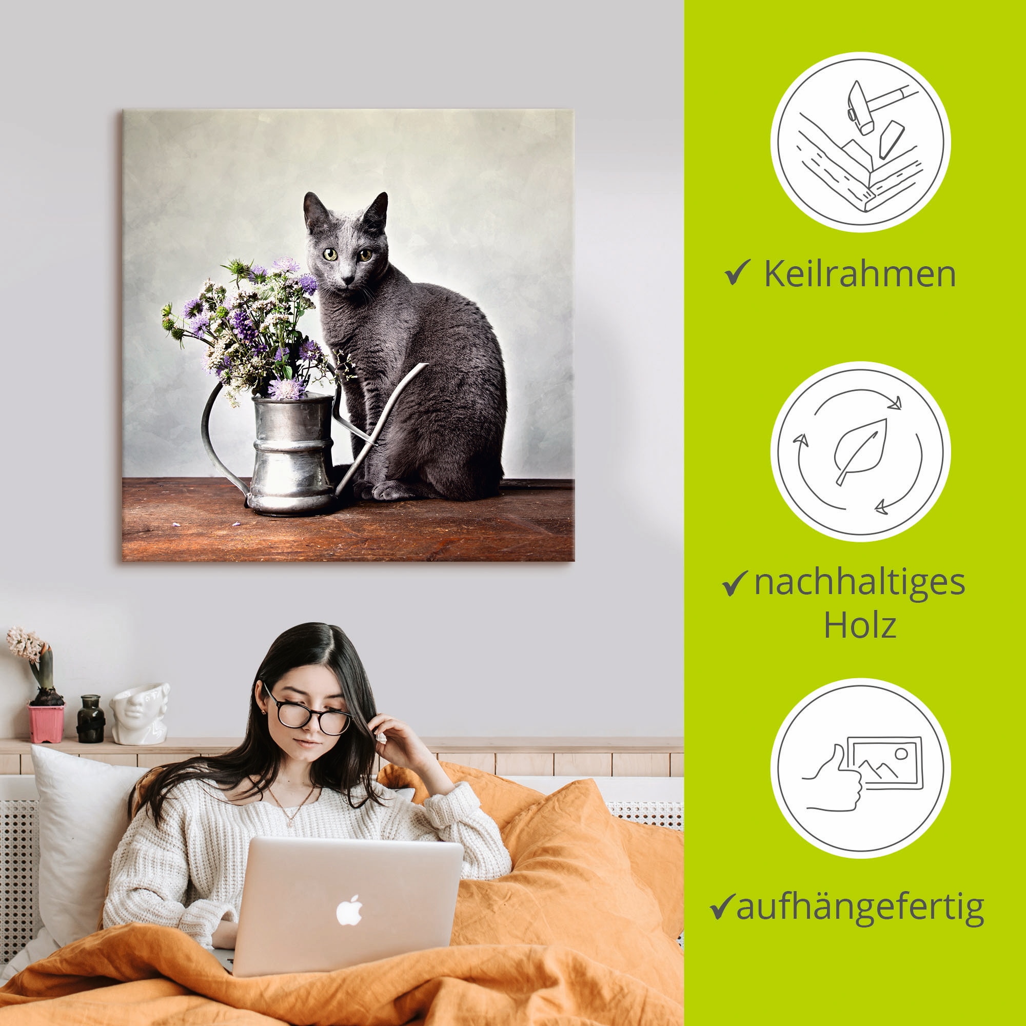 Artland Wandbild »Katze mit Deko«, Haustiere, (1 St.), als Alubild, Outdoorbild, Leinwandbild in verschied. Größen