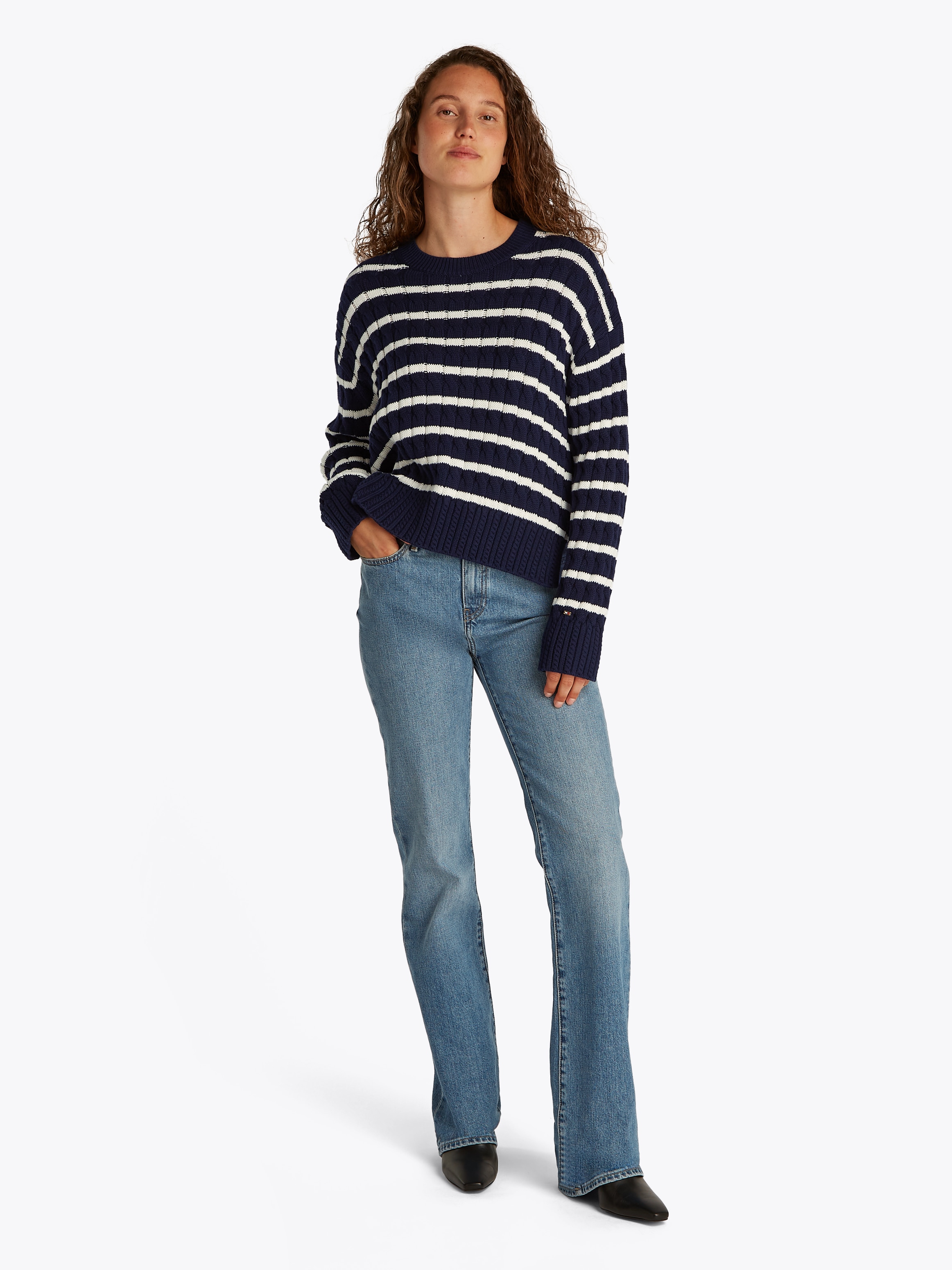 Tommy Hilfiger Rundhalspullover »SOFT CO CABLE C-NK LS SWT«, mit Zopfmuster