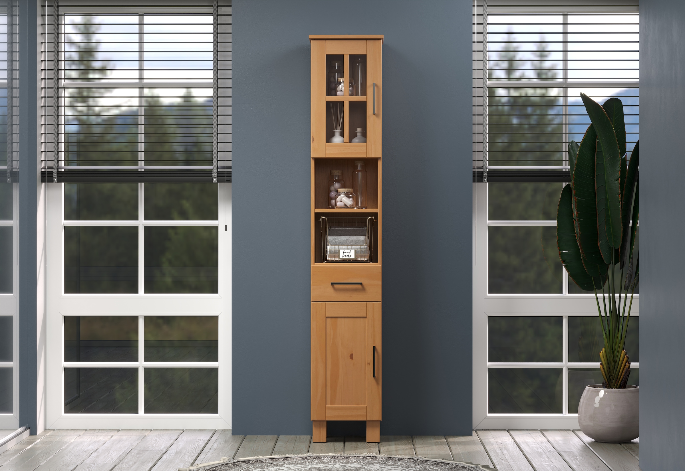 welltime Hochschrank »Ulea«, (1 St.), Badschrank aus Massivholz mit Schubkasten - Maße (B/T/H) 33/30/180 cm