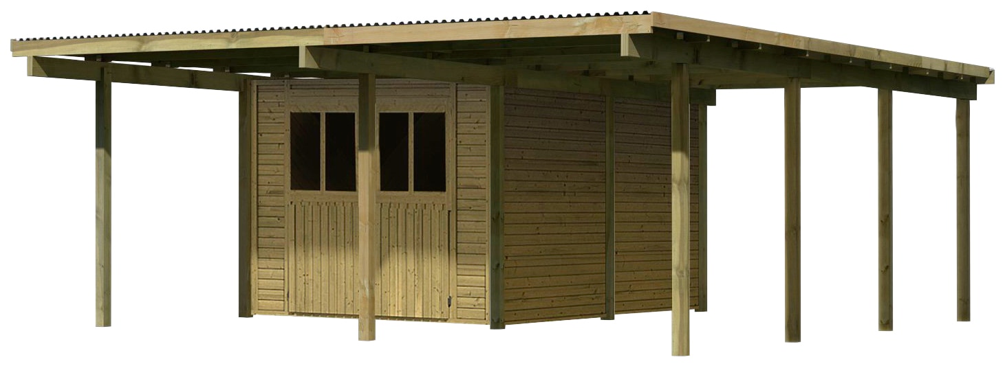 Karibu Doppelcarport »Eco 2«, Holz, 250 cm, braun, mit Geräteraum
