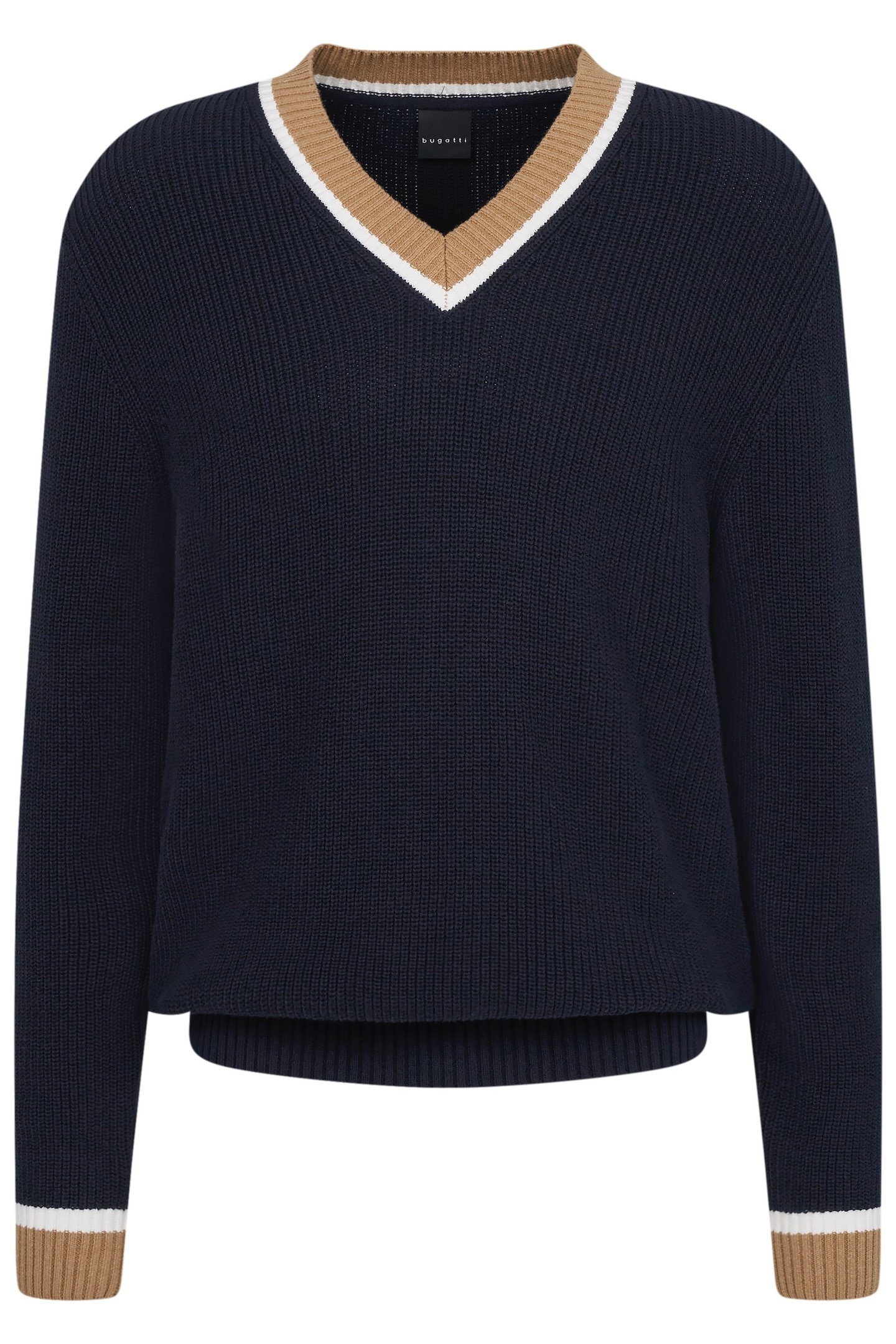bugatti V-Ausschnitt-Pullover, mit V-Ausschnitt und aus 100 % Baumwolle