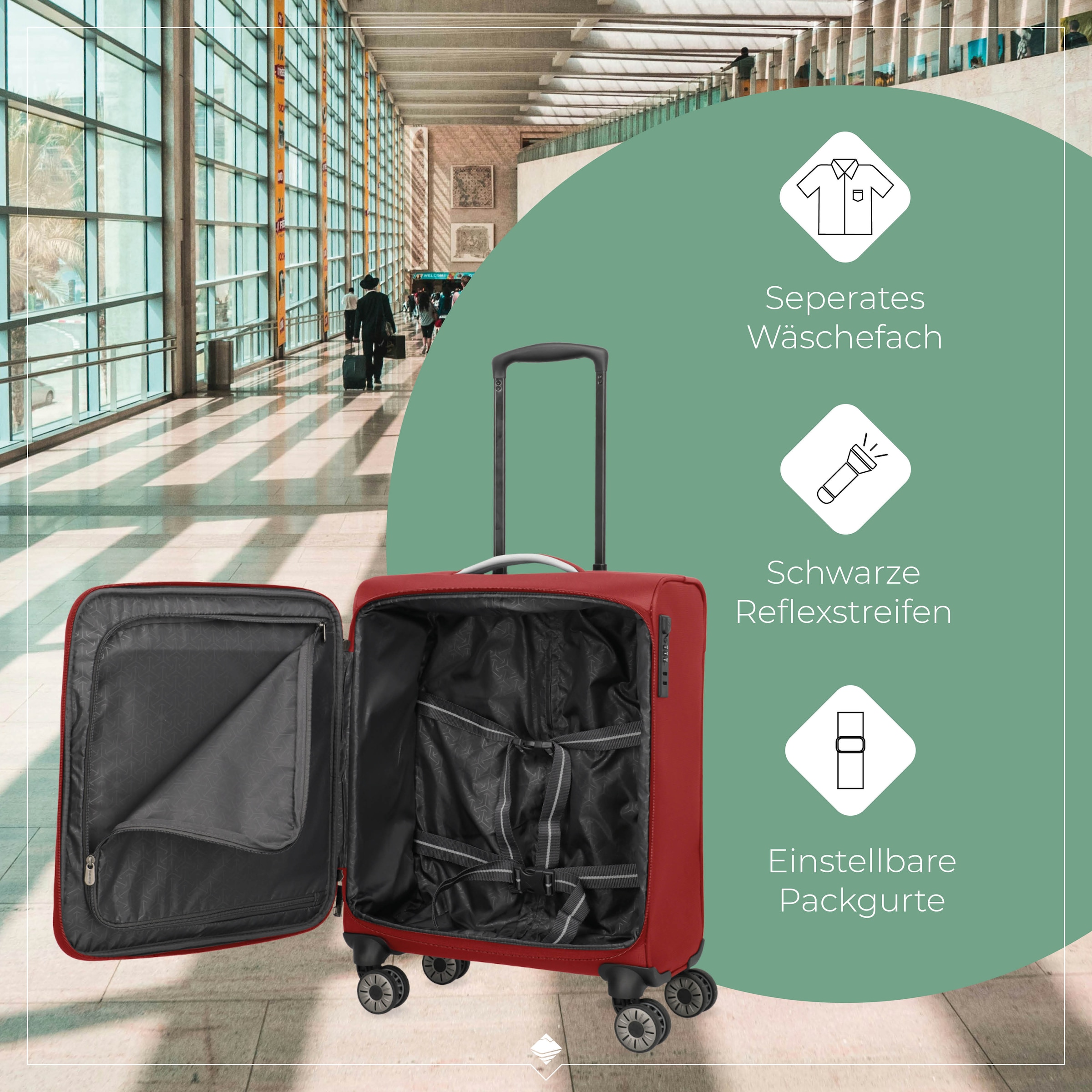 travelite Handgepäck-Trolley »JETPACK Max 4 Cabin Handgepäck Koffer« 41 l 4 Rollen Weichgepäck, passend für Ryanair, Condor und viele gängige Airlines