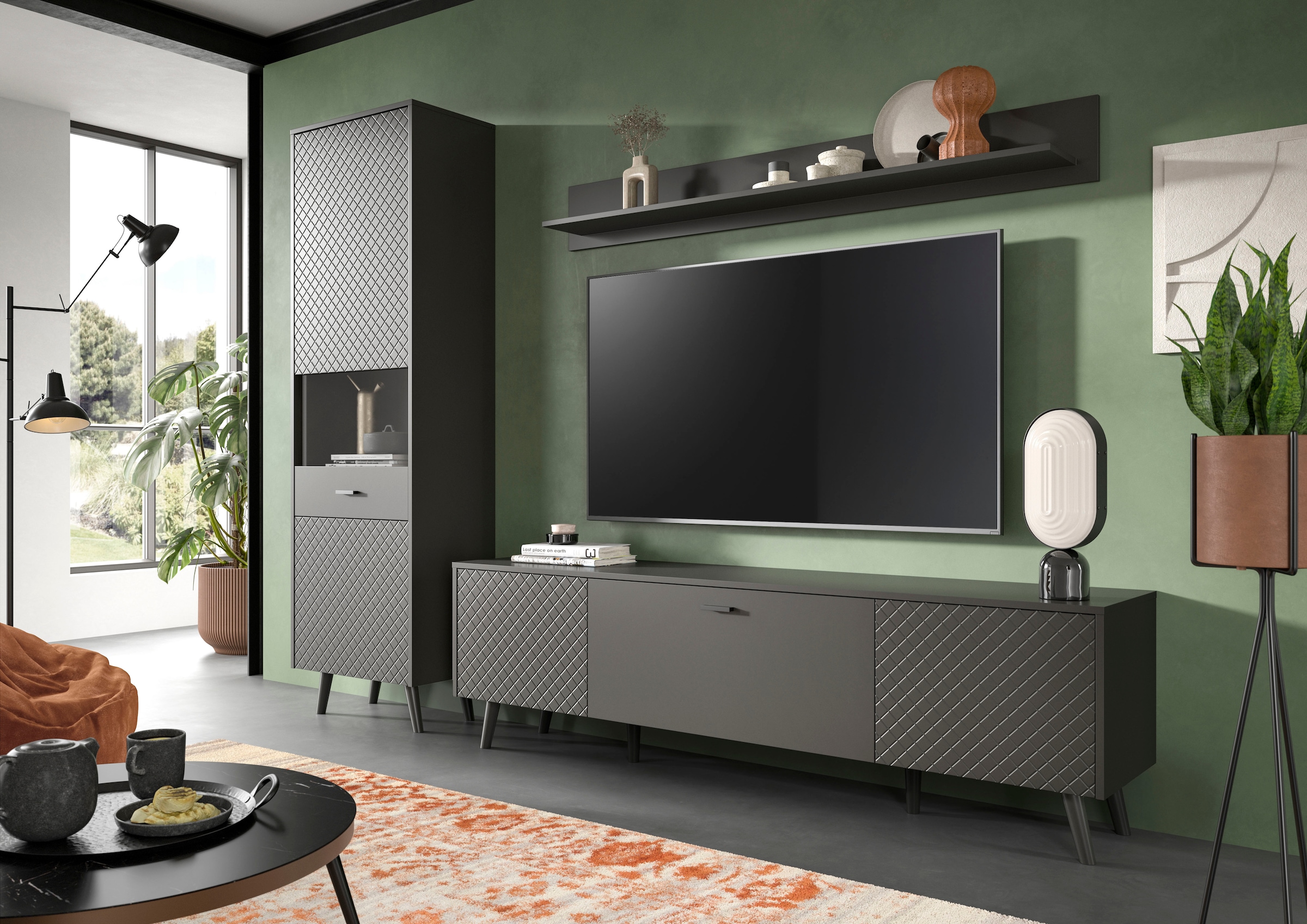 Home affaire Lowboard »RHOMBUS,hochwertige MDF-Front mit Karo-Optik« 1 Stk. tlg. TV-Unterschrank, Lowboard, TV-Schrank, Wohnzimmer