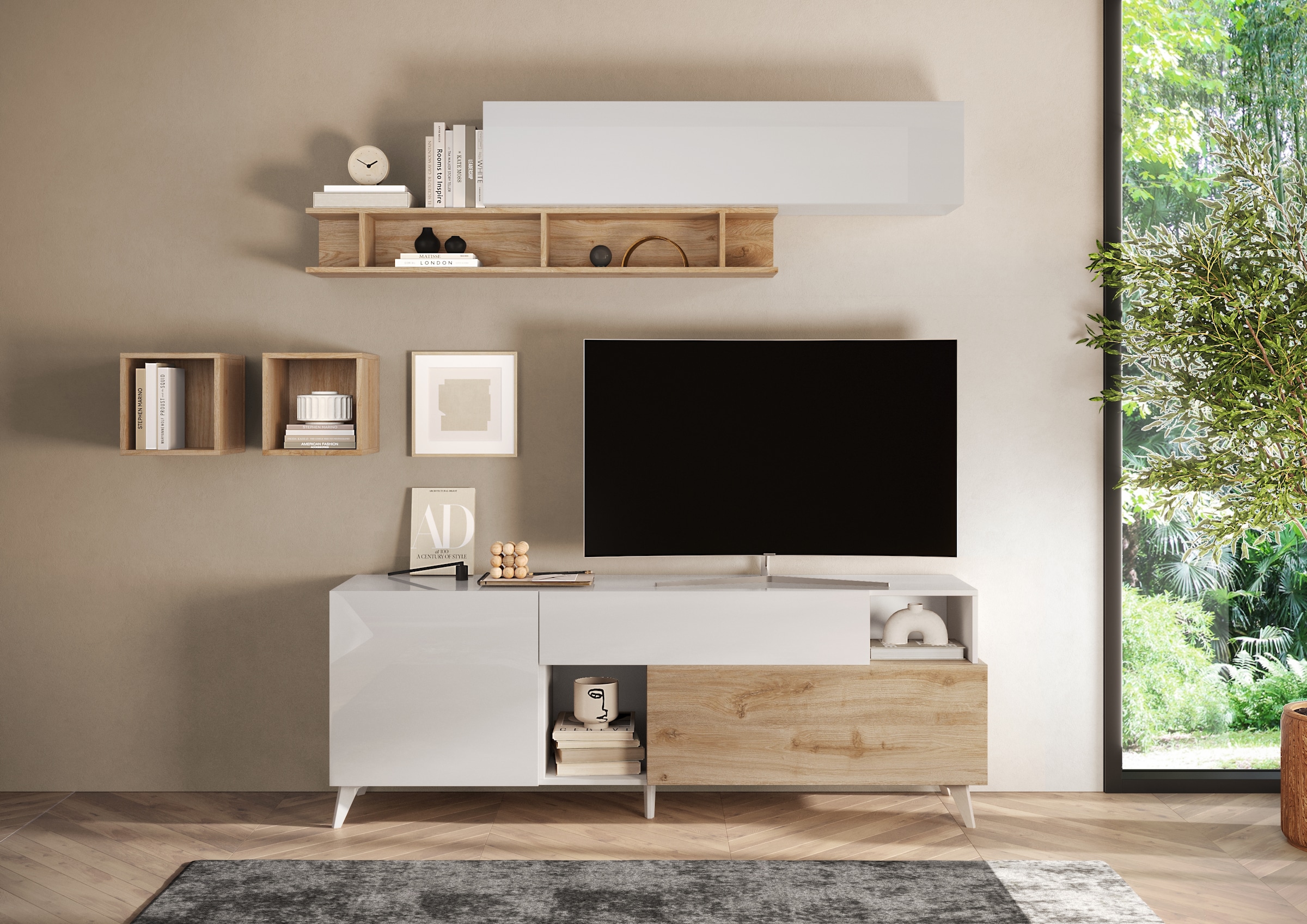 INOSIGN Lowboard »Monaco Breite 181 cm, TV-Board mit 1 Tür, 1 Klappe u. 1 Schubkasten«, Fernsehtisch, TV-Schrank, Soft/Self Closing