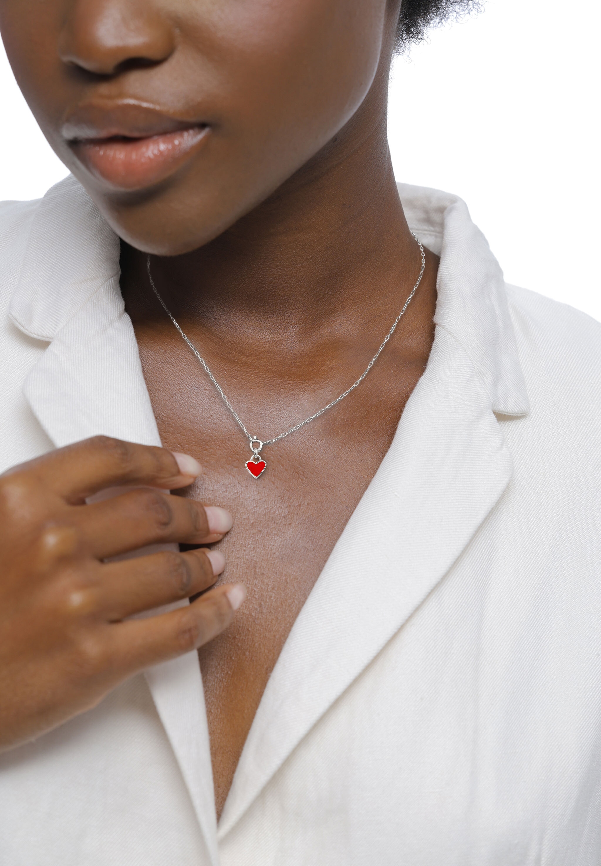 Elli Kette mit Anhänger »Halskette Herz Emaille Rot 925 Sterling Silber«