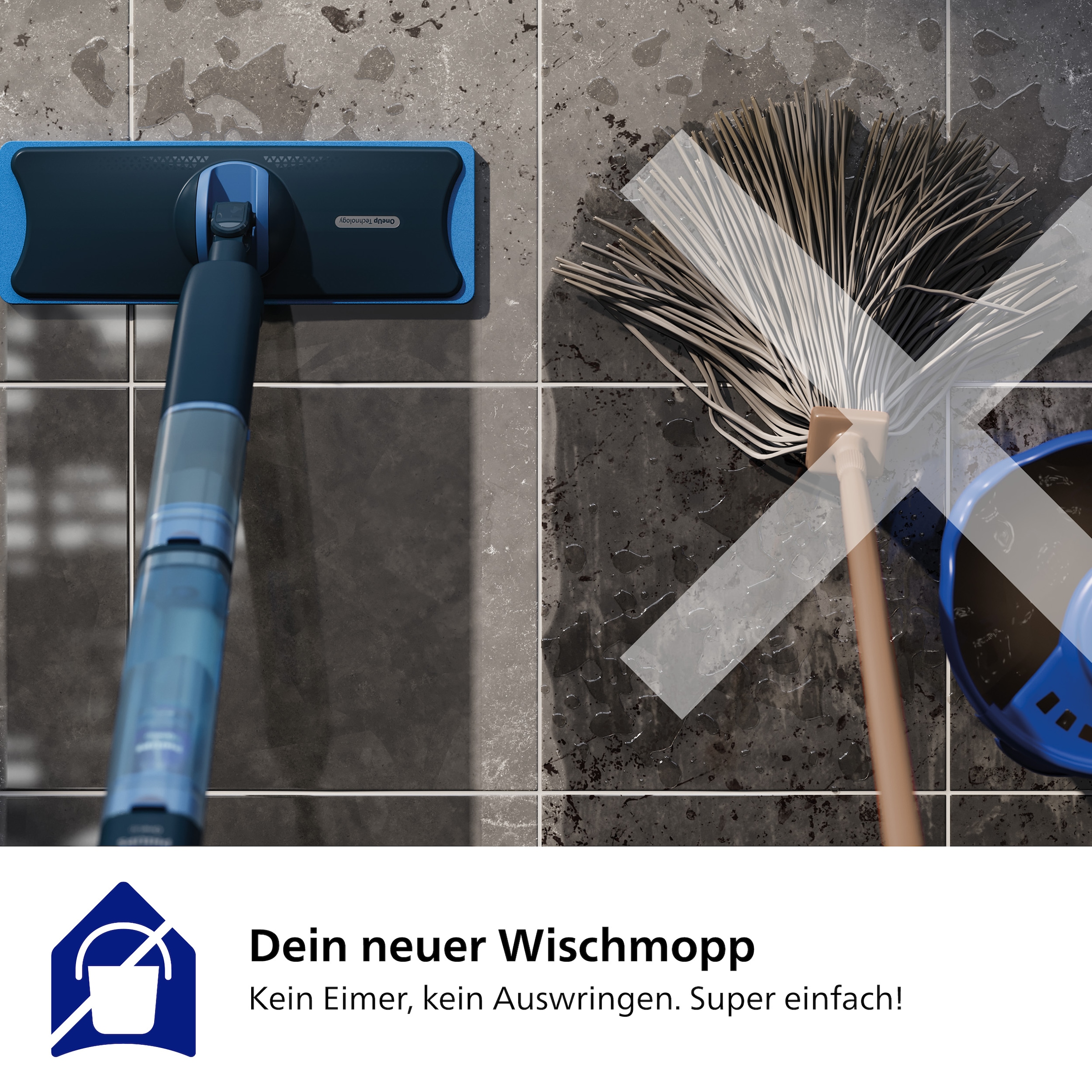 Philips Akku-Wischmopp »OneUp elektrischer Wischer 5000 Series XV5113/01, 70 min Akku-Laufzeit«, 125m² Reichweite, integrierte separate Wassertanks, nur 1,9kg