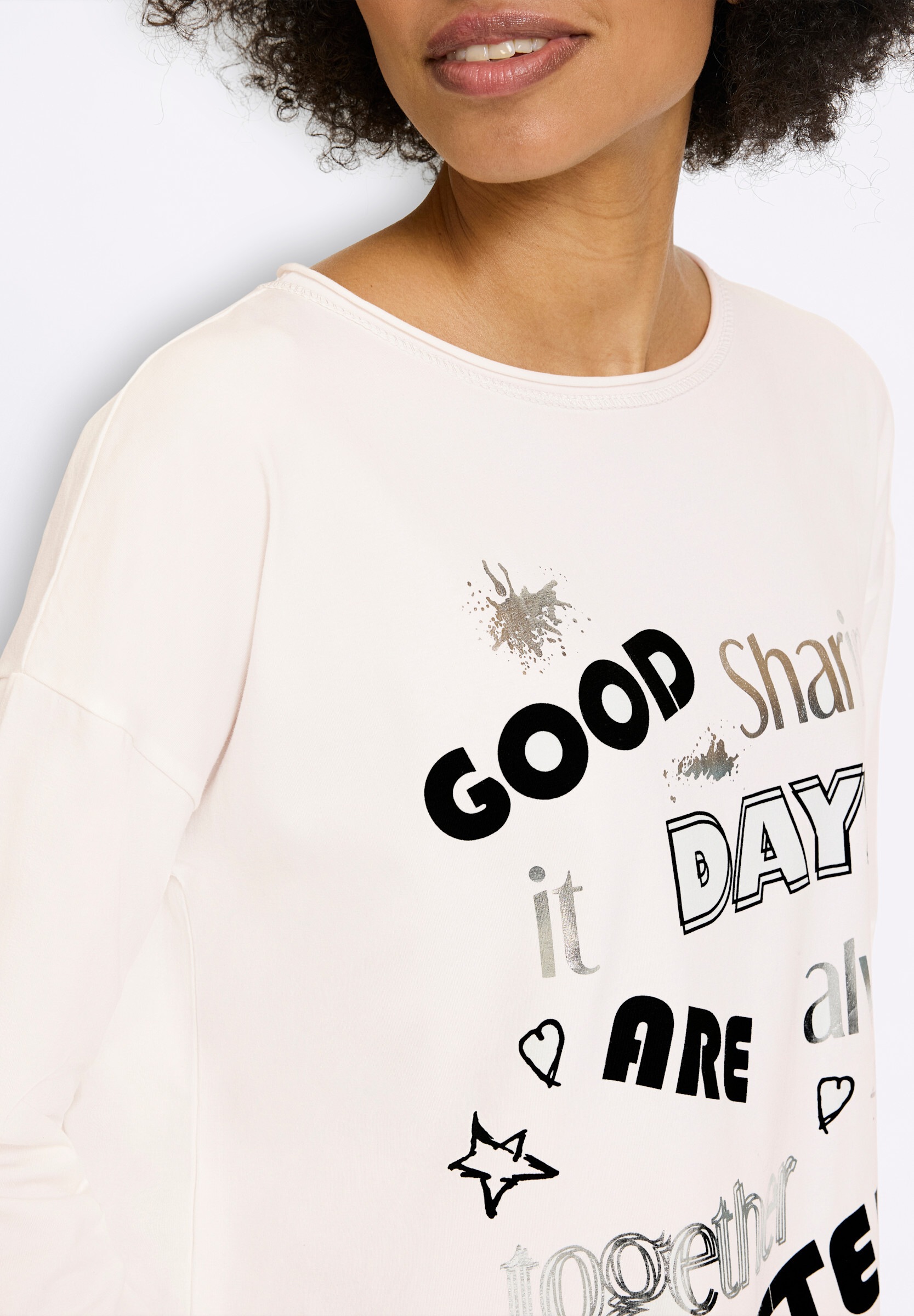 heine T-Shirt »Langarm-Shirt Langarmshirt mit silberfarbenen Details«