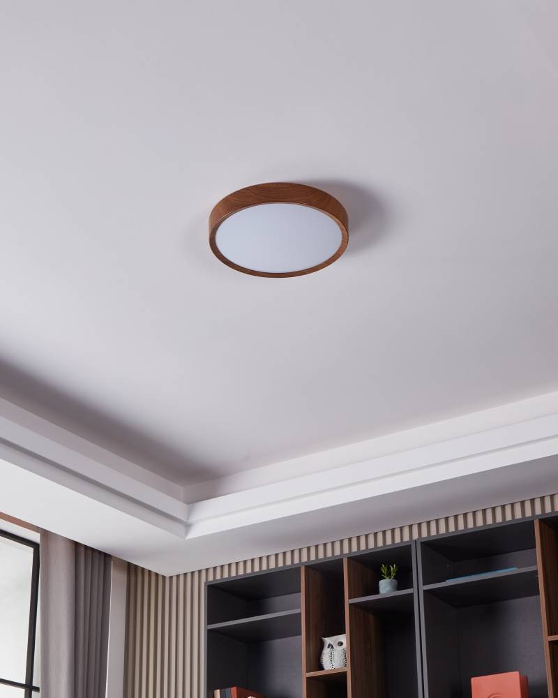 EGLO Deckenleuchte »MUSURITA Deckenlampe, Wohnzimmerlampe, Holz-Optik, Stahl + Kunststoff«, 1 flammig, Leuchtmittel LED-Modul | LED wechselbar, LED Deckenlampe, Wohnzimmer, Schlafzimmer, Küche, Flur, modern, 34x6cm