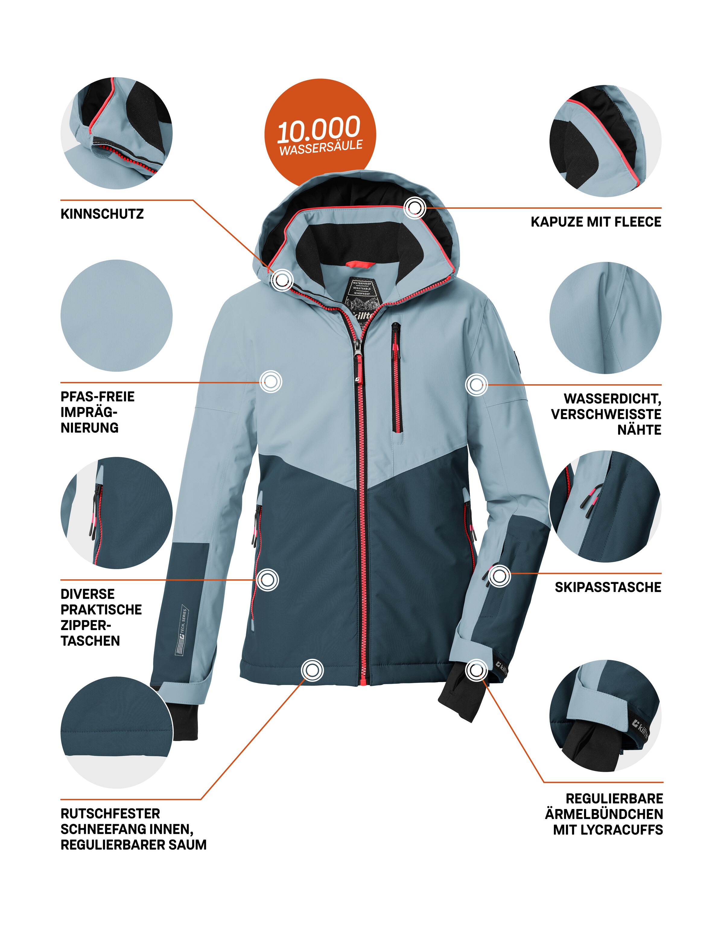 Killtec Skijacke »KSW 207 GRLS SKI JCKT«, Wasserdichte, atmungsaktive Kinderjacke mit reflektierenden Details