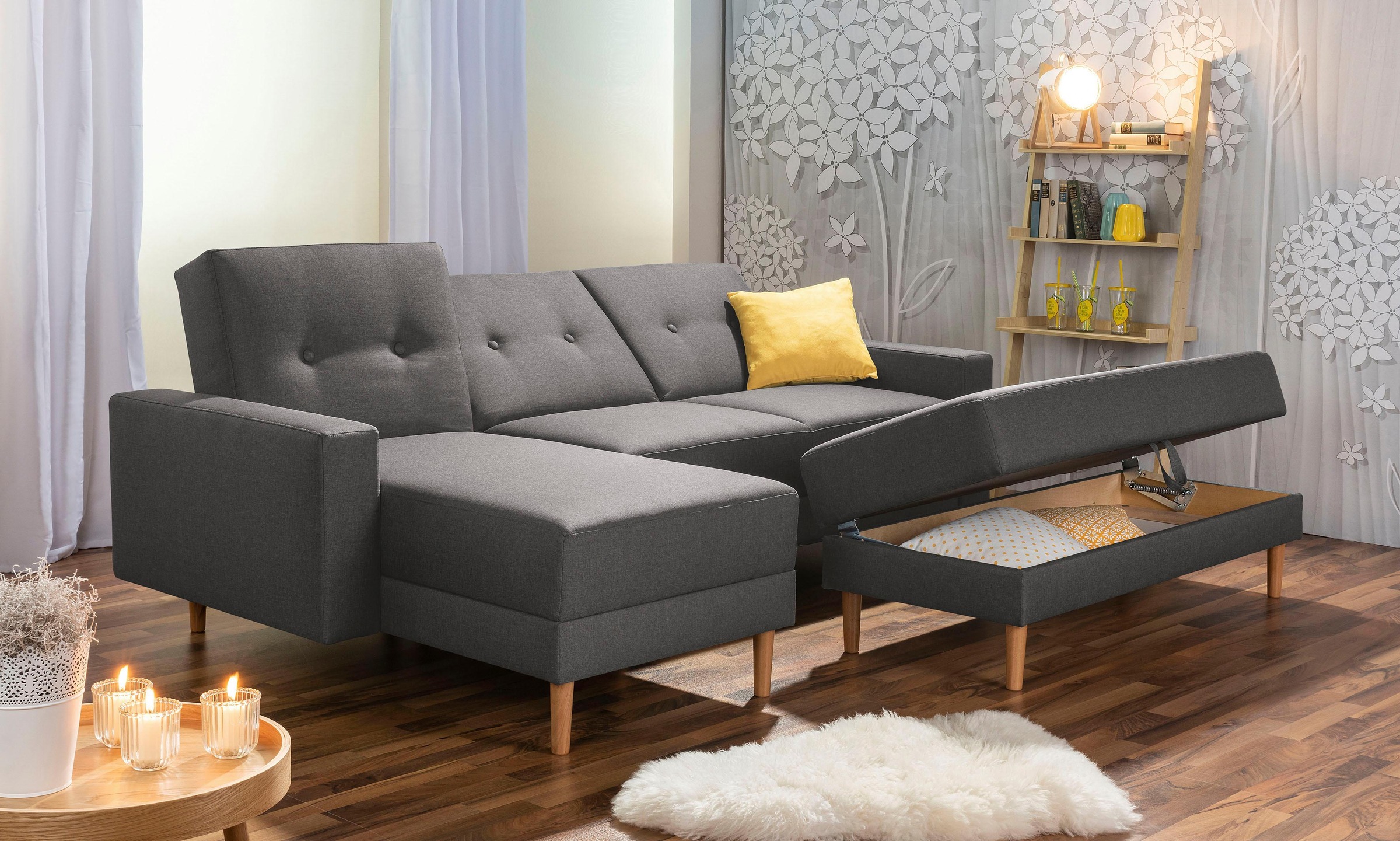 Max Winzer® Ecksofa »Just Chill«, Schlafsofa mit Recamiere, Rückenverstellung, inklusive Stauraumhocker